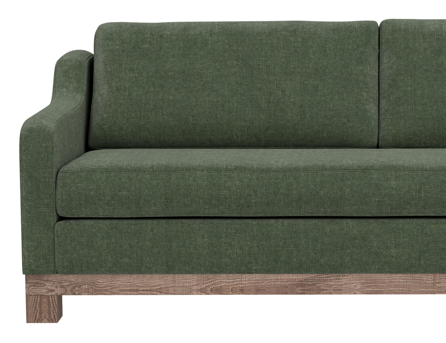 Wooden Frame & Base, Two-Cushion Sofa - Olive Green