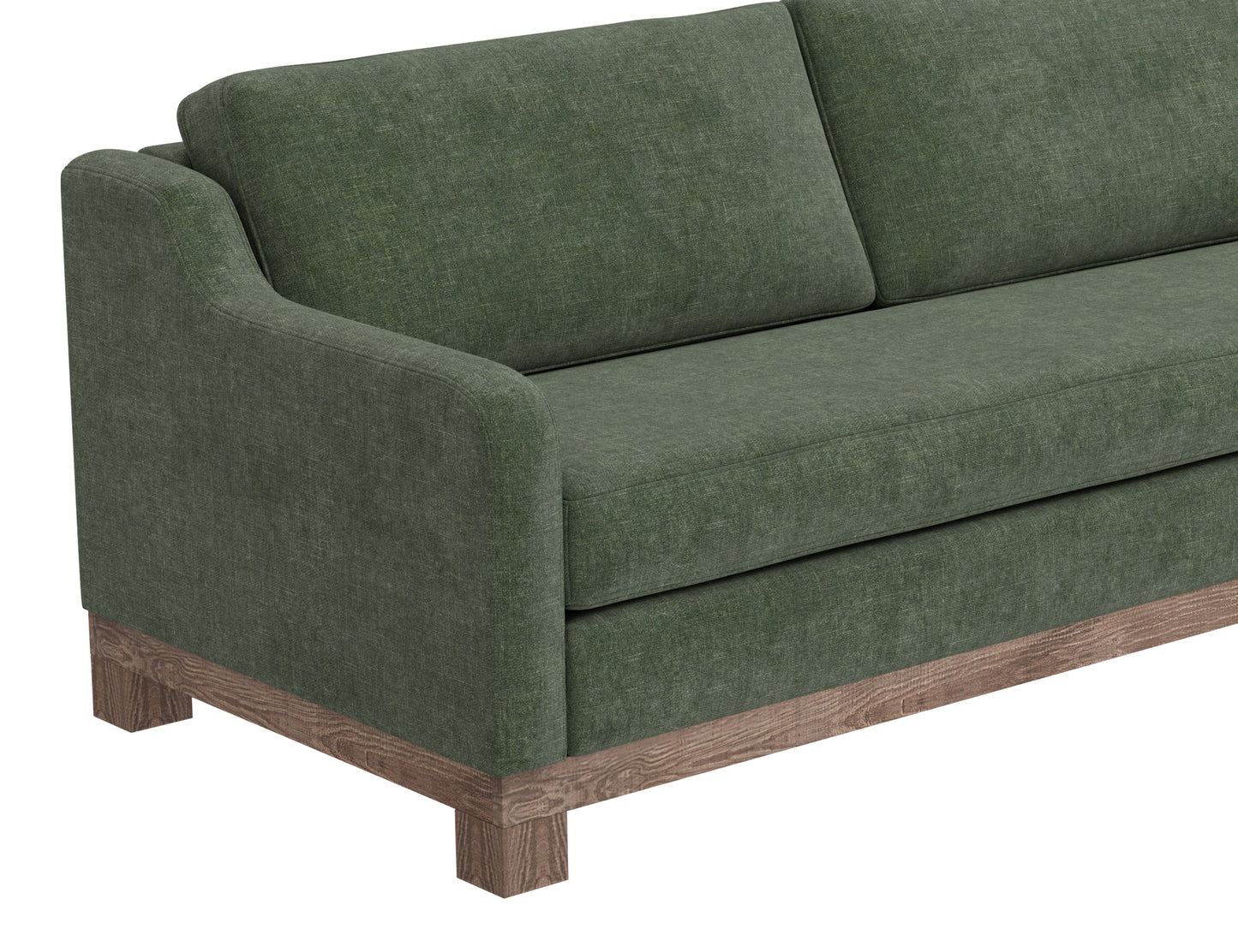 Wooden Frame & Base, Two-Cushion Sofa - Olive Green