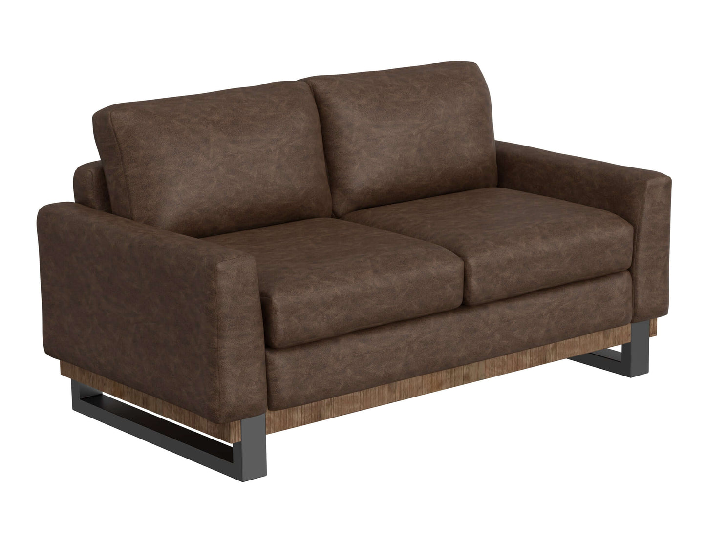 Metal & Wood Base, Loveseat - Chocolate Brown