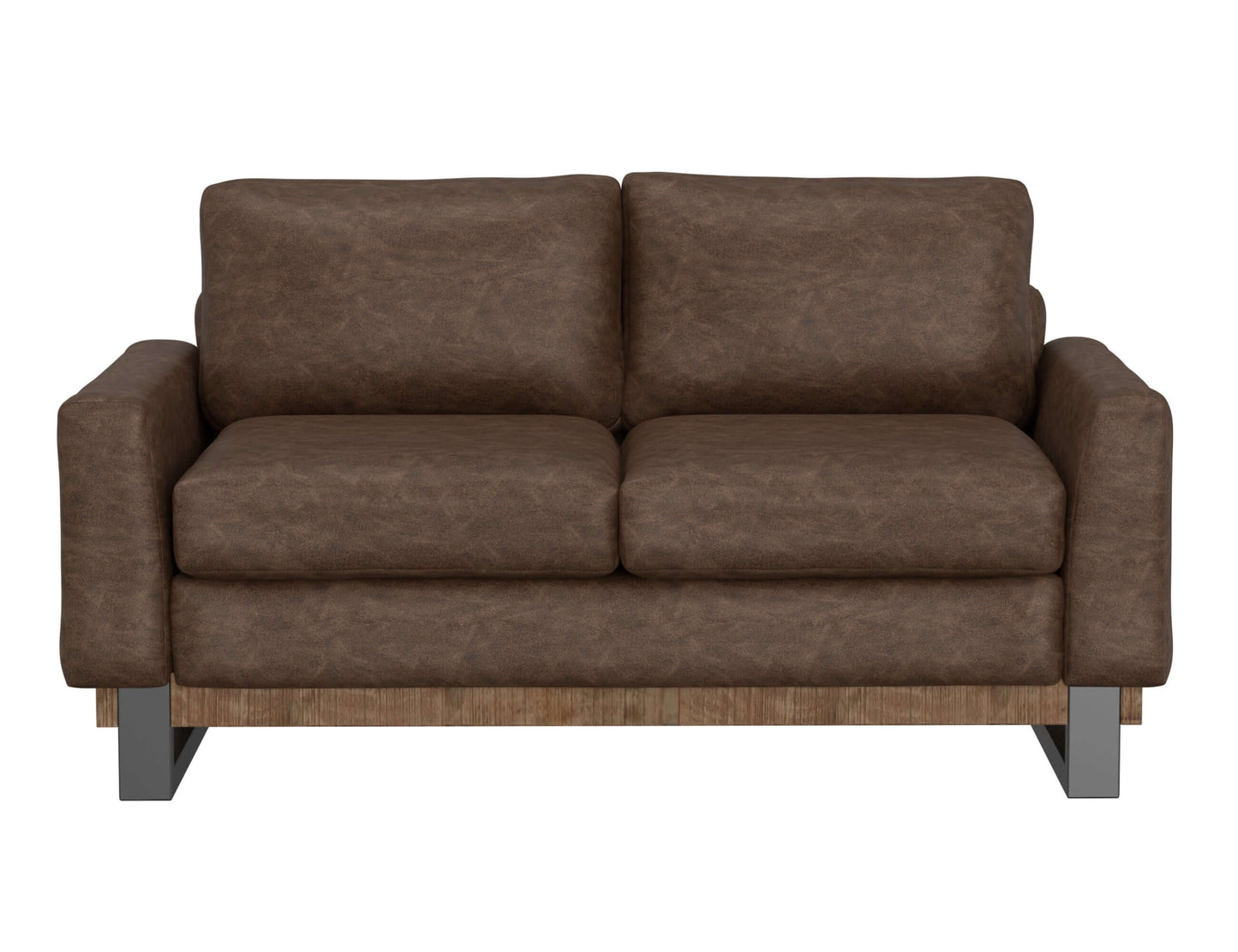 Metal & Wood Base, Loveseat - Chocolate Brown