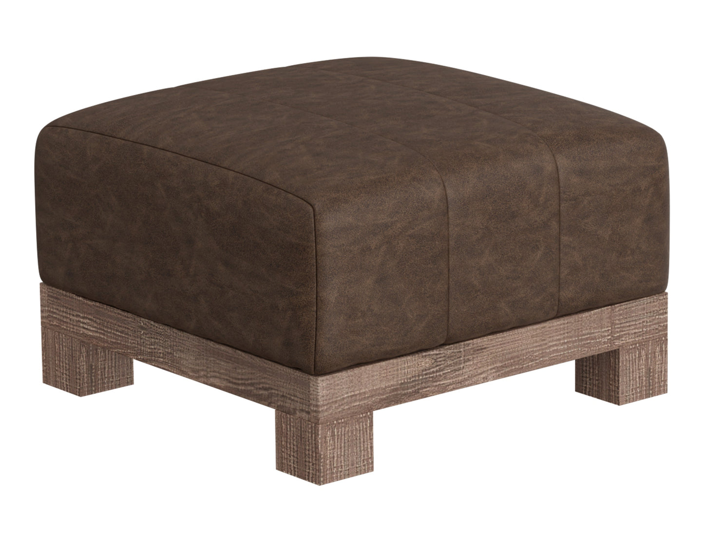 Wooden Frame & Base, Upholstered Square Ottoman - Chocolate Brown