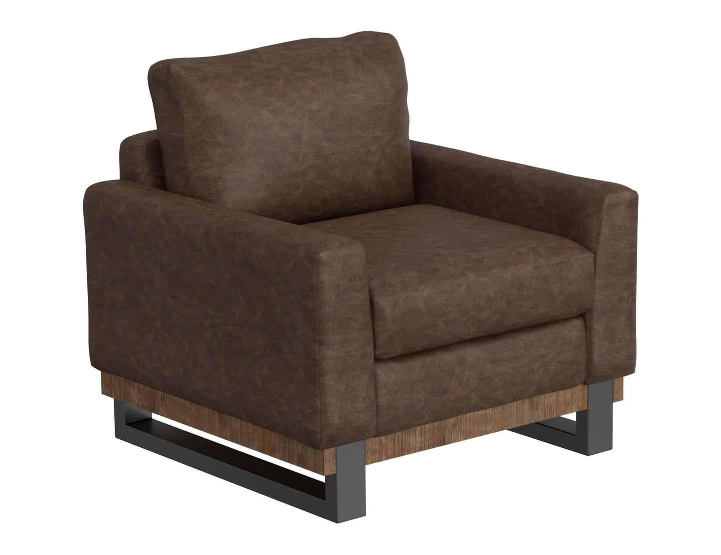 Metal & Wood Base, Armchair - Chocolate Brown