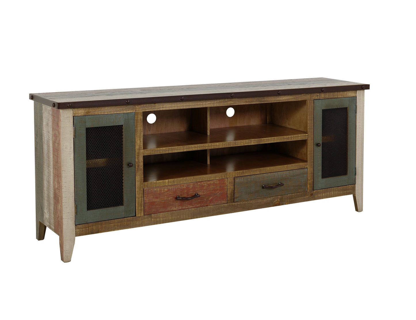 2 Drawer 2 Iron Mesh Doors 76" TV Stand - Multicolor