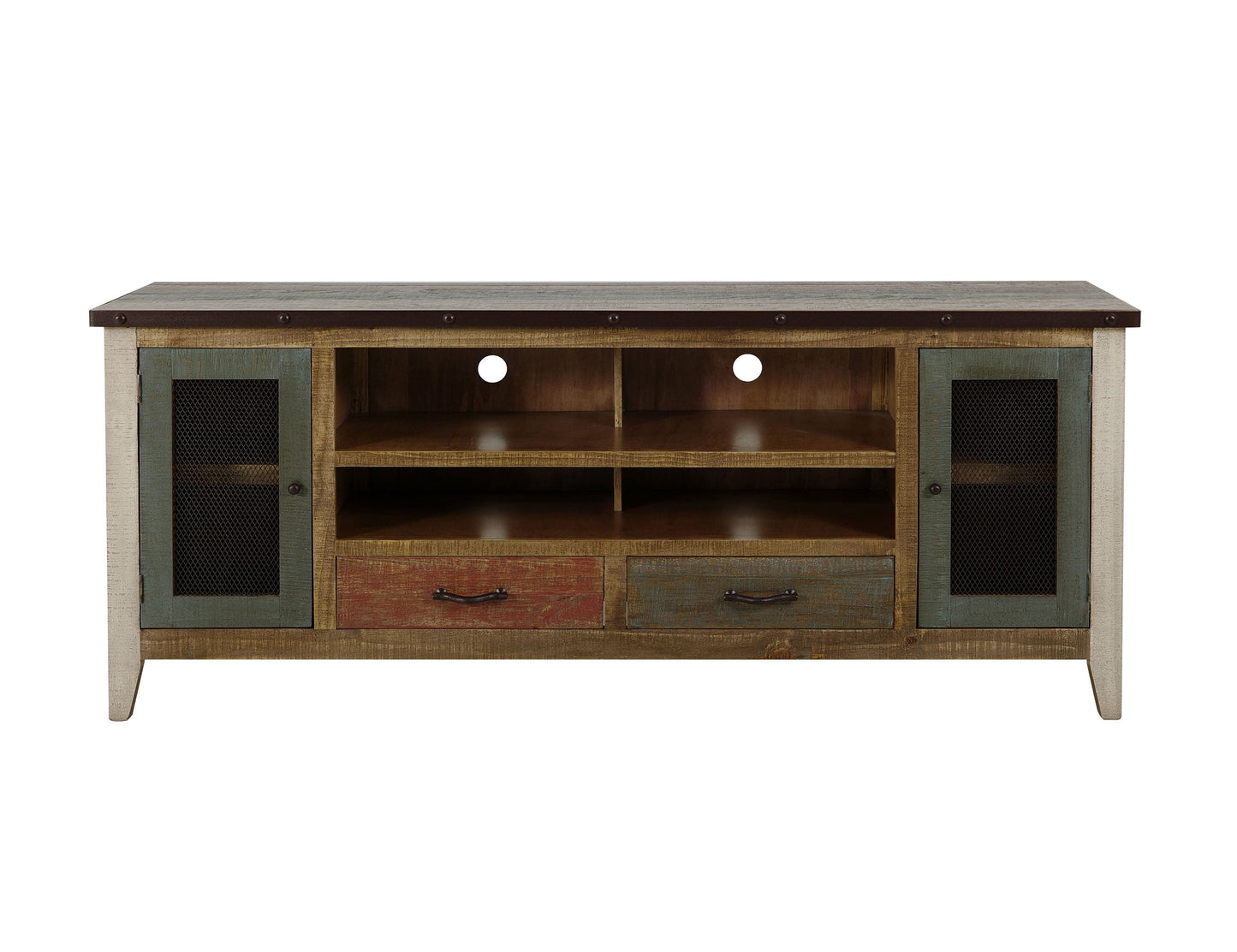 2 Drawer 2 Iron Mesh Doors 76" TV Stand - Multicolor