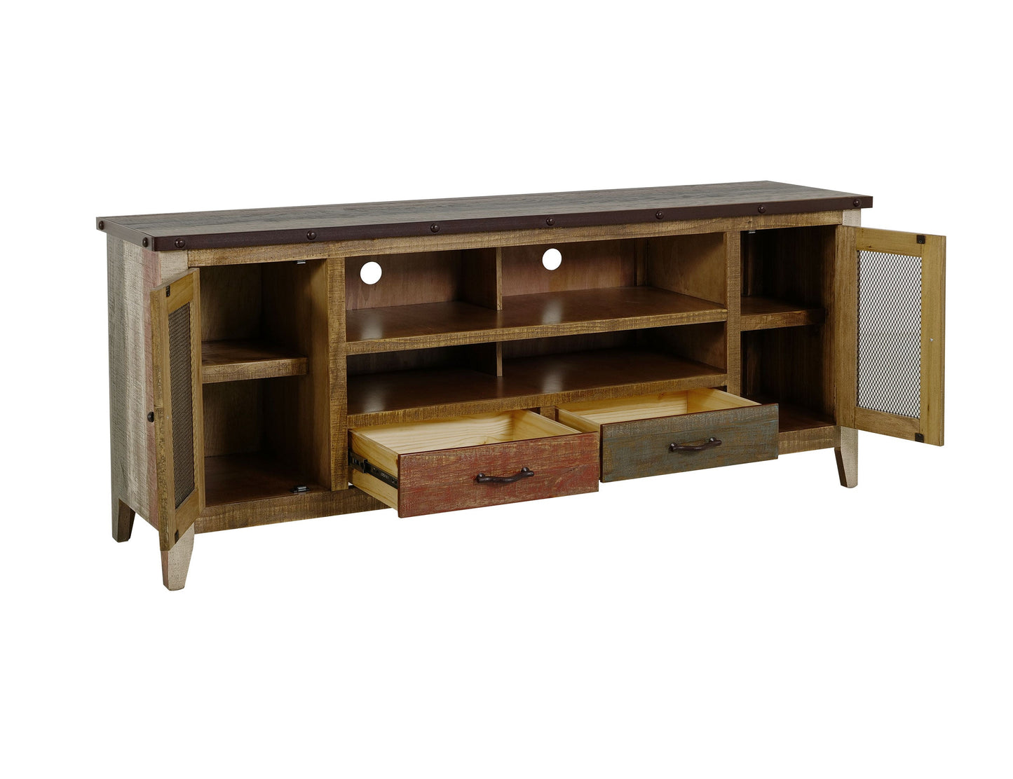 2 Drawer 2 Iron Mesh Doors 76" TV Stand - Multicolor