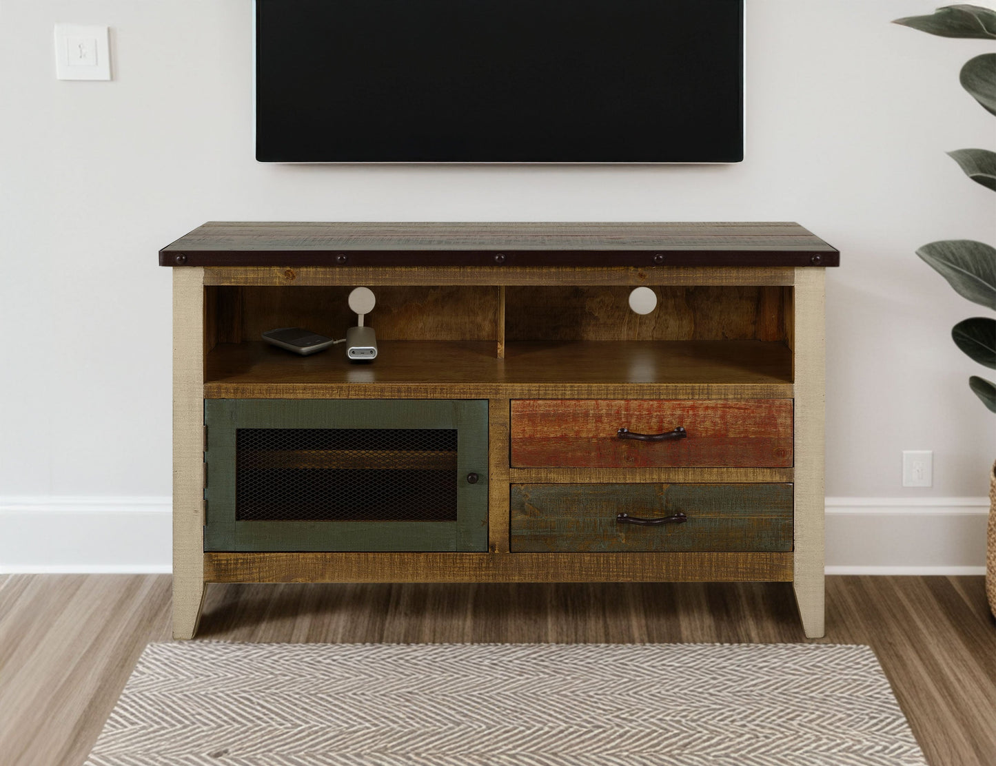 2 Drawer, 1 Door 52" TV Stand - Multicolor