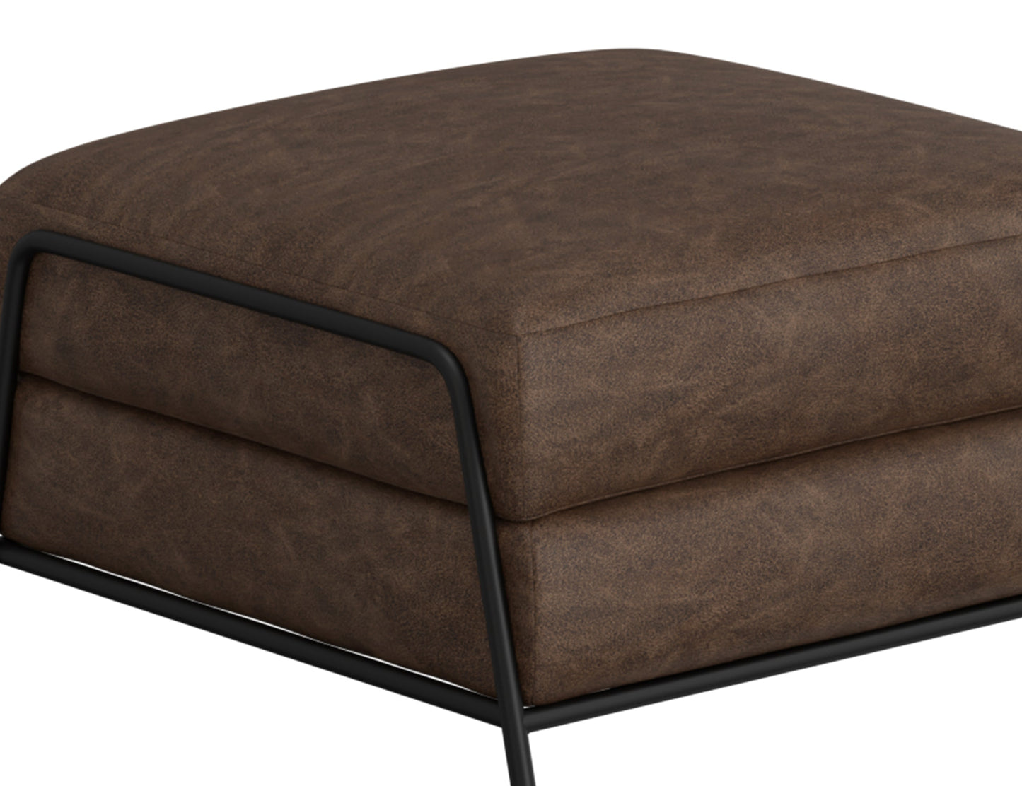 Wooden Frame & Metal Base, Footstool Ottoman - Chocolate Brown