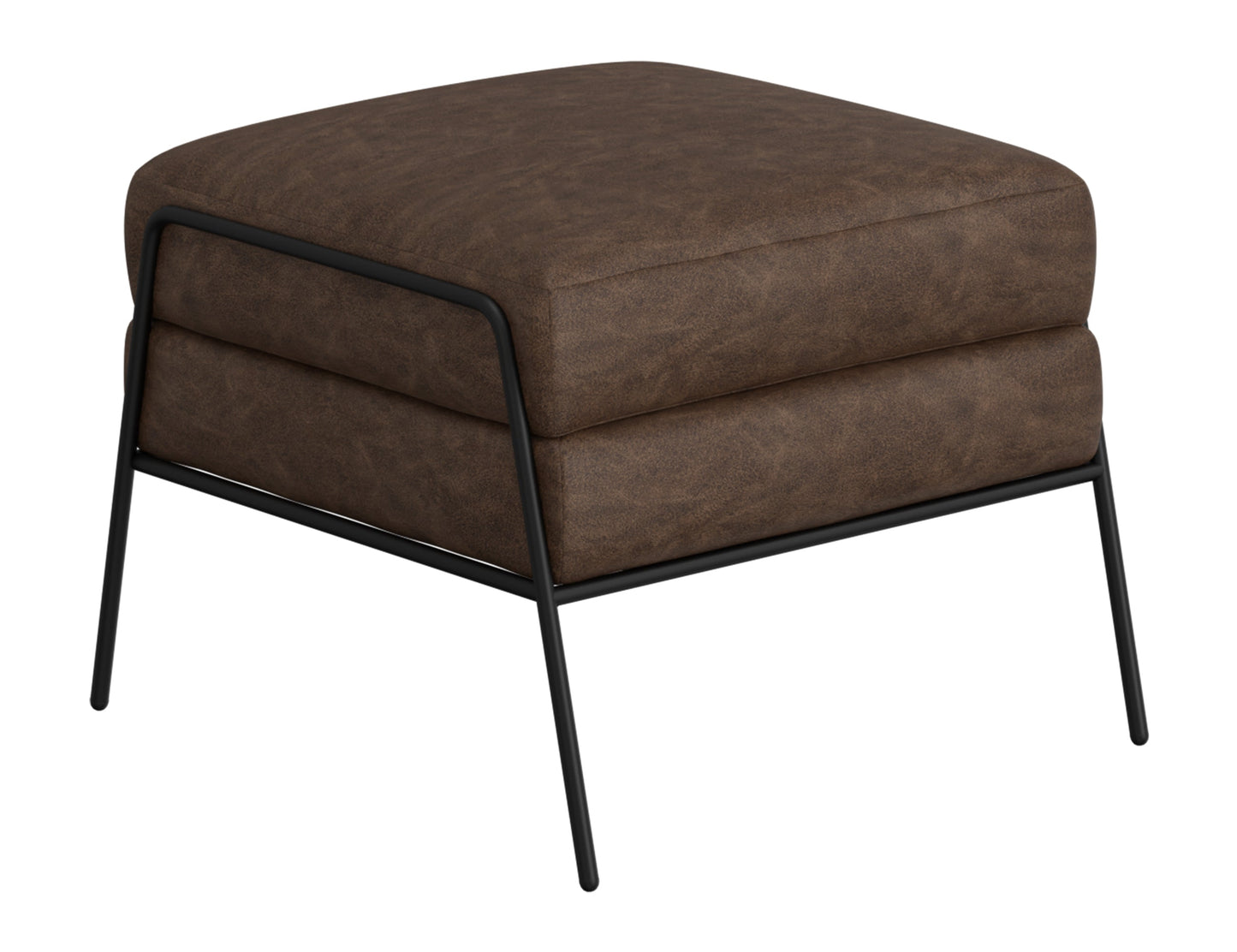 Wooden Frame & Metal Base, Footstool Ottoman - Chocolate Brown