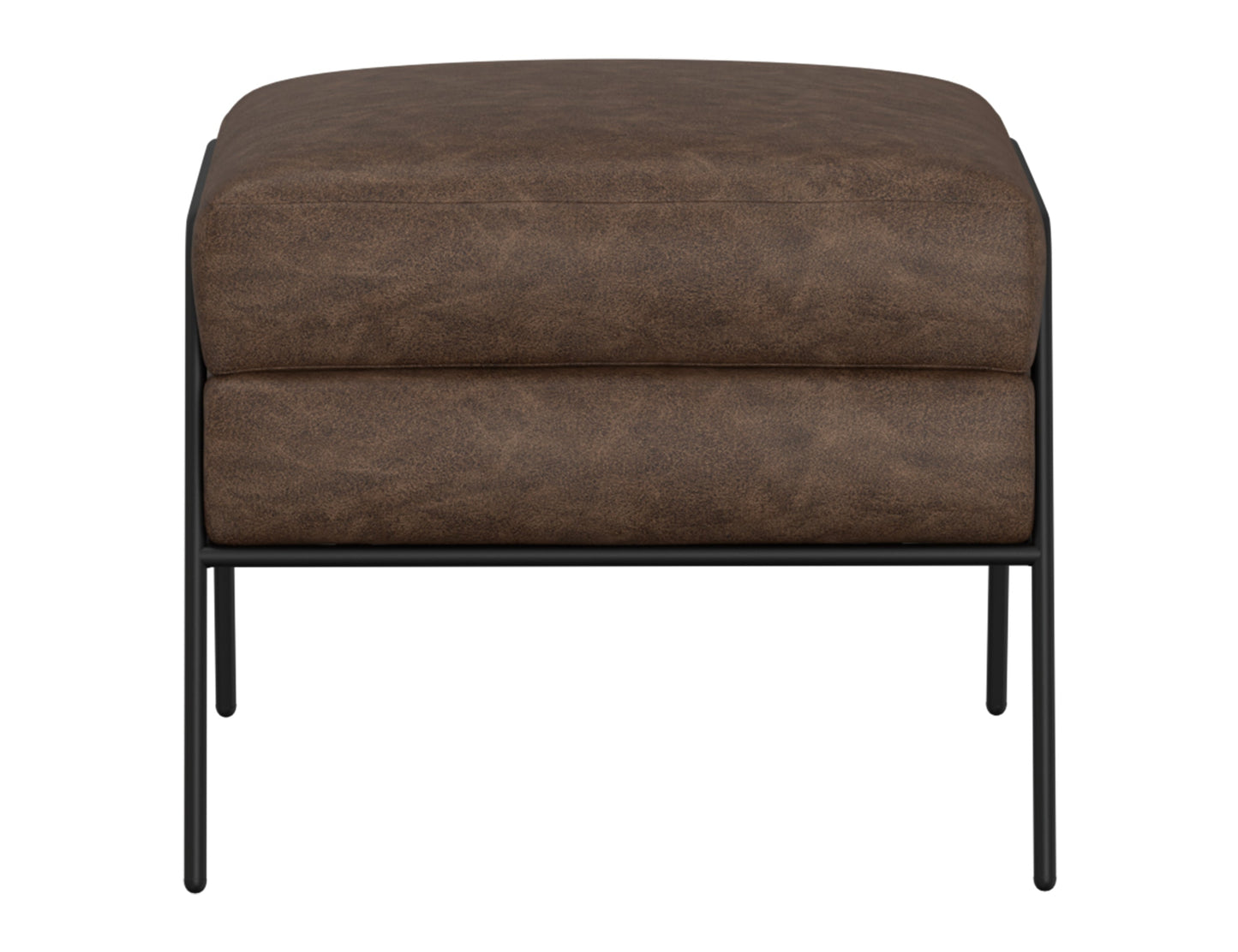 Wooden Frame & Metal Base, Footstool Ottoman - Chocolate Brown