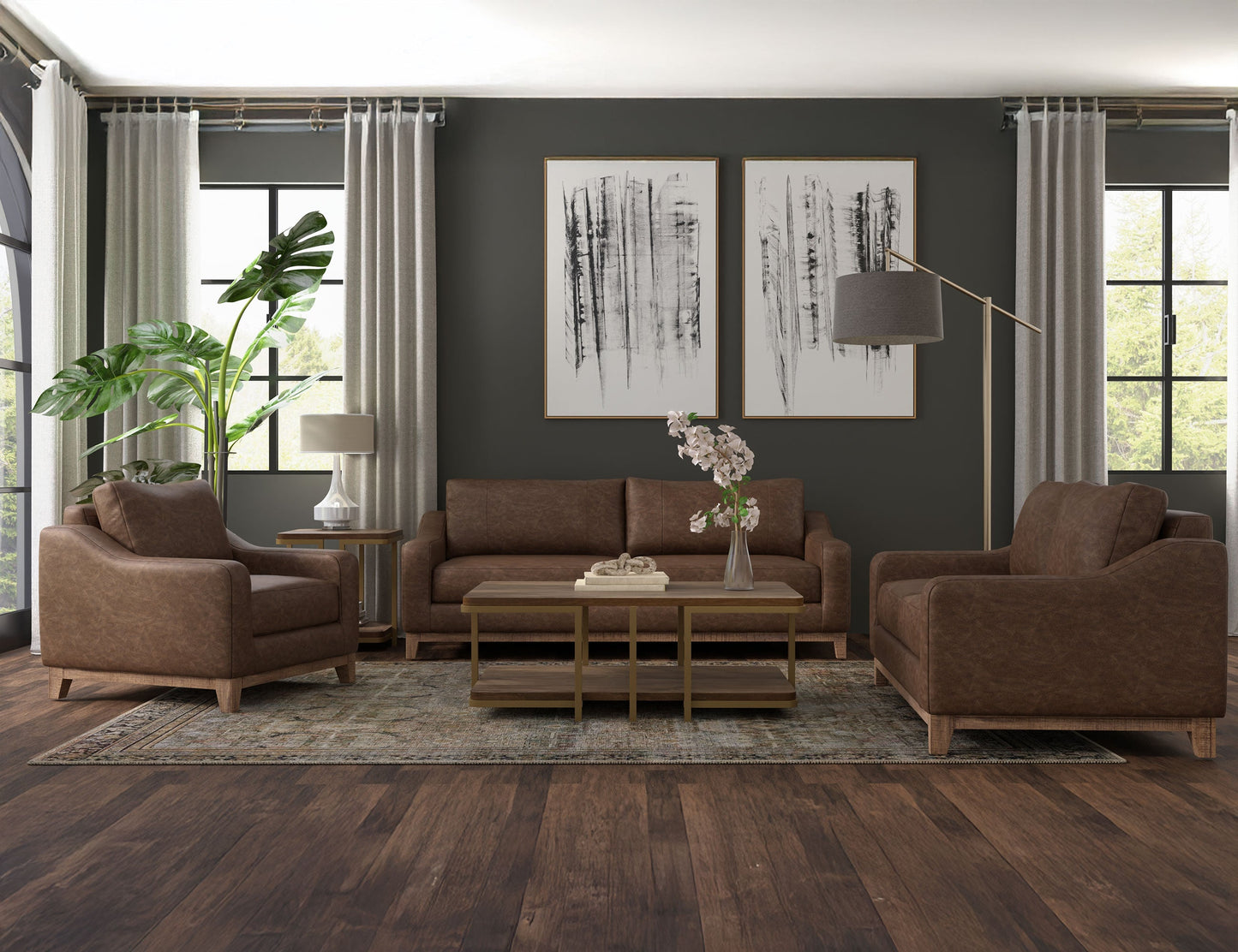 Wooden Frame & Base, Sofa - Chocolate Brown