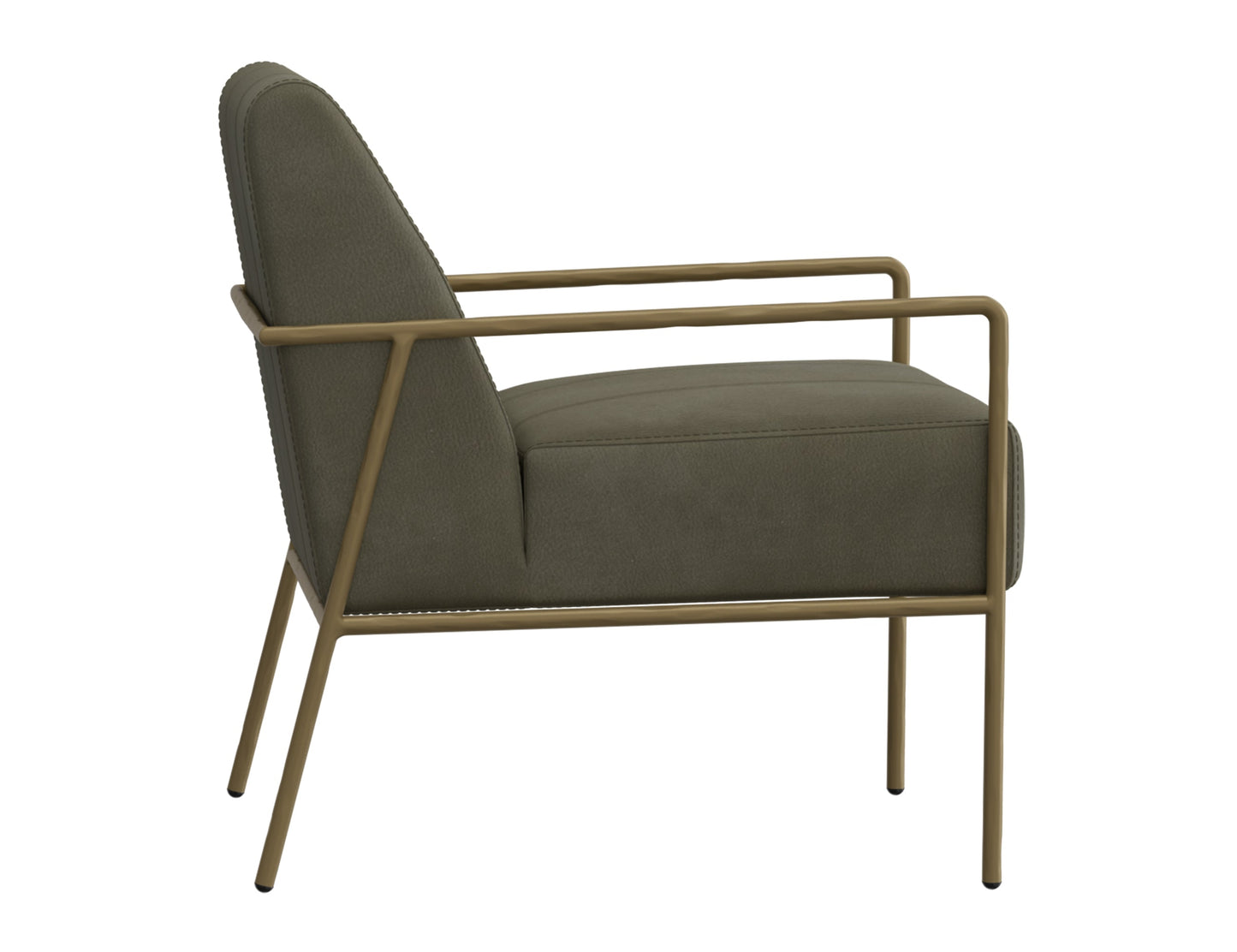 Wooden Frame & Metal Base, Armchair - Moss Green