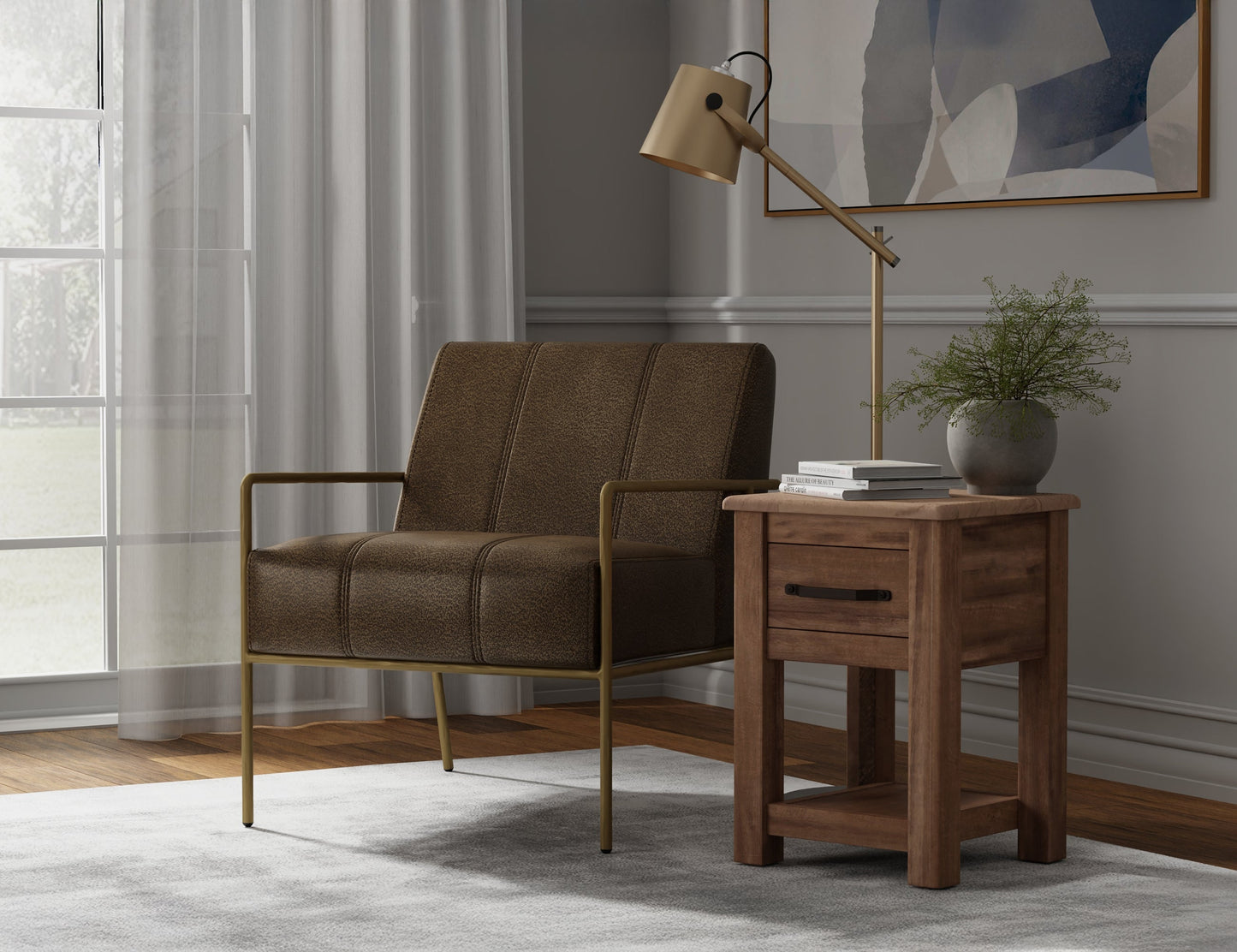 Wooden Frame & Metal Base, Armchair - Onyx