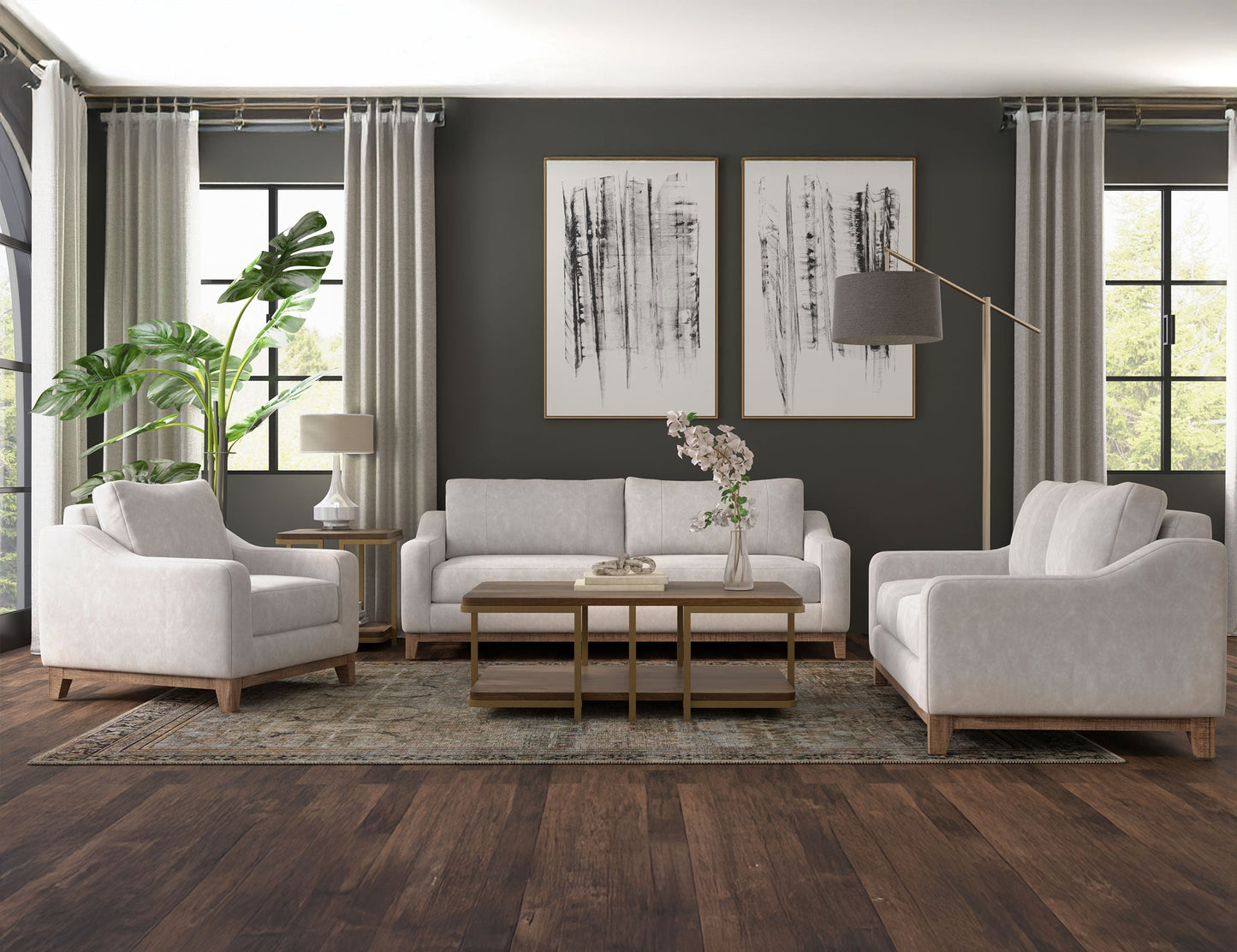 Wooden Frame & Base, Sofa - Ivory