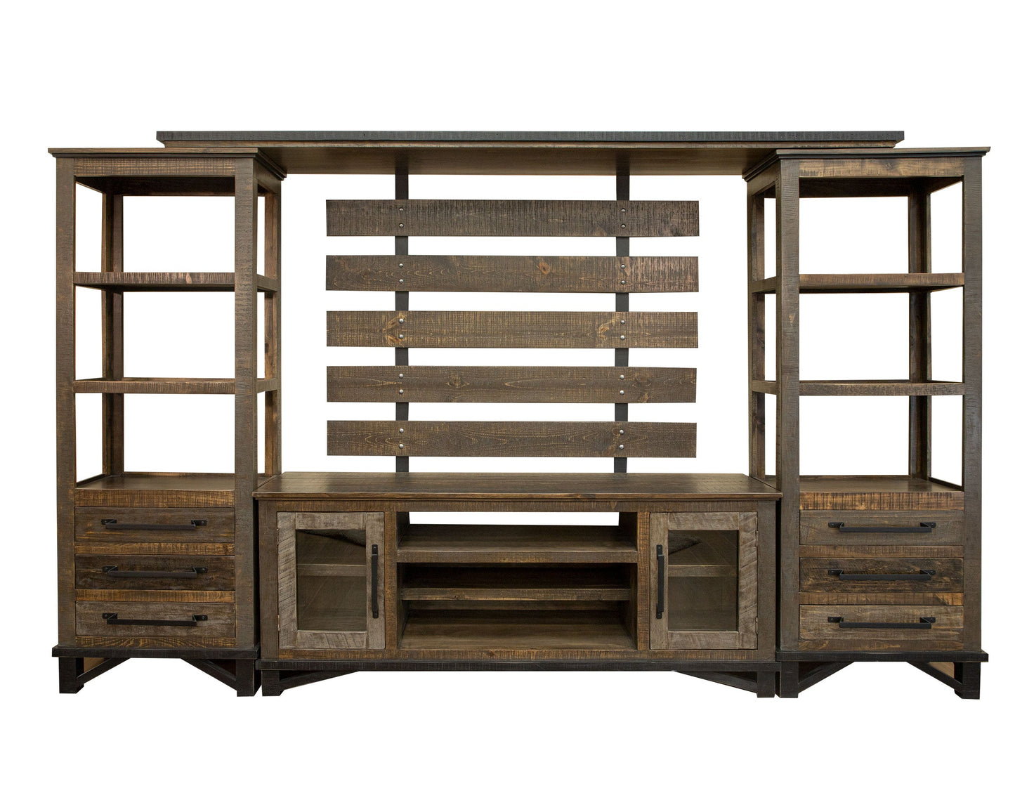 2 Door TV Stand for Wall Unit - Two Tone Gray & Brown
