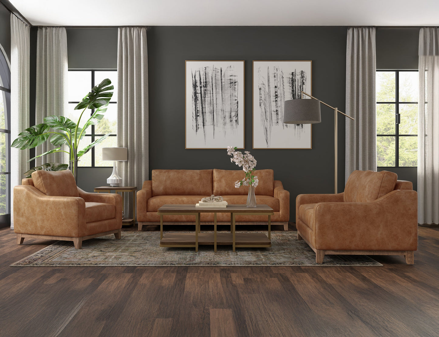 Wooden Frame & Base, Sofa - Caramel Color