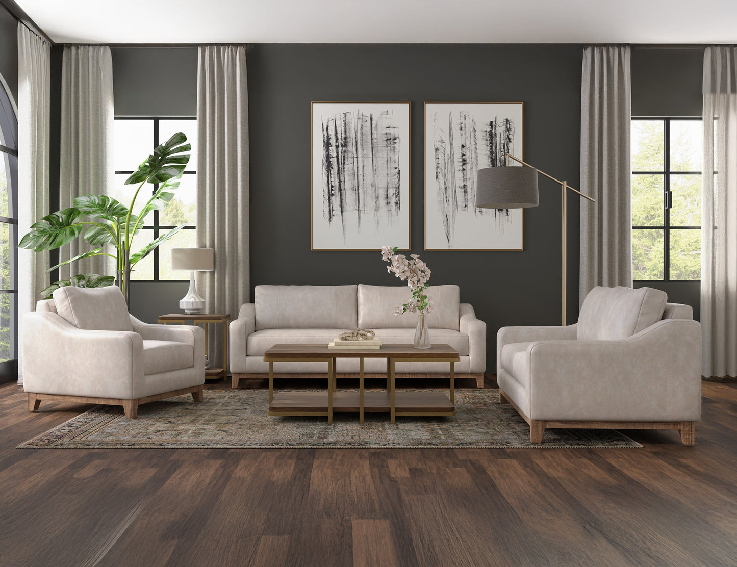 Wooden Frame & Base, Armchair - Ivory