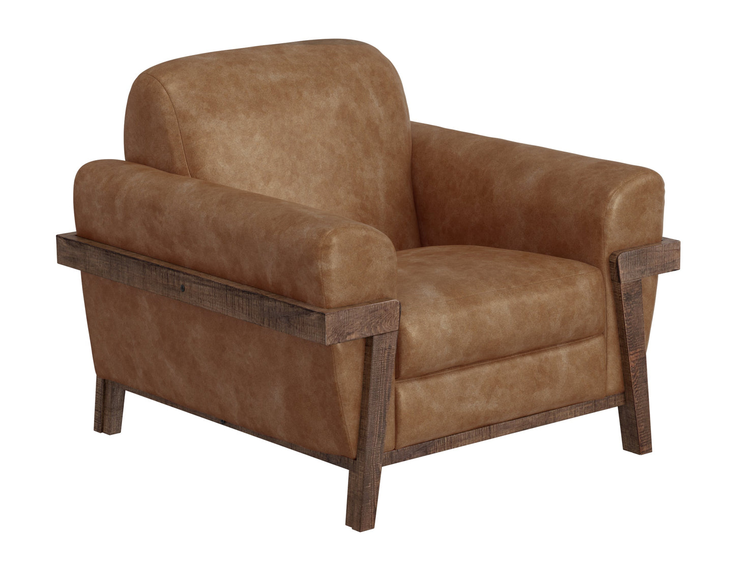 Wooden Frame & Base, Armchair - Caramel Color
