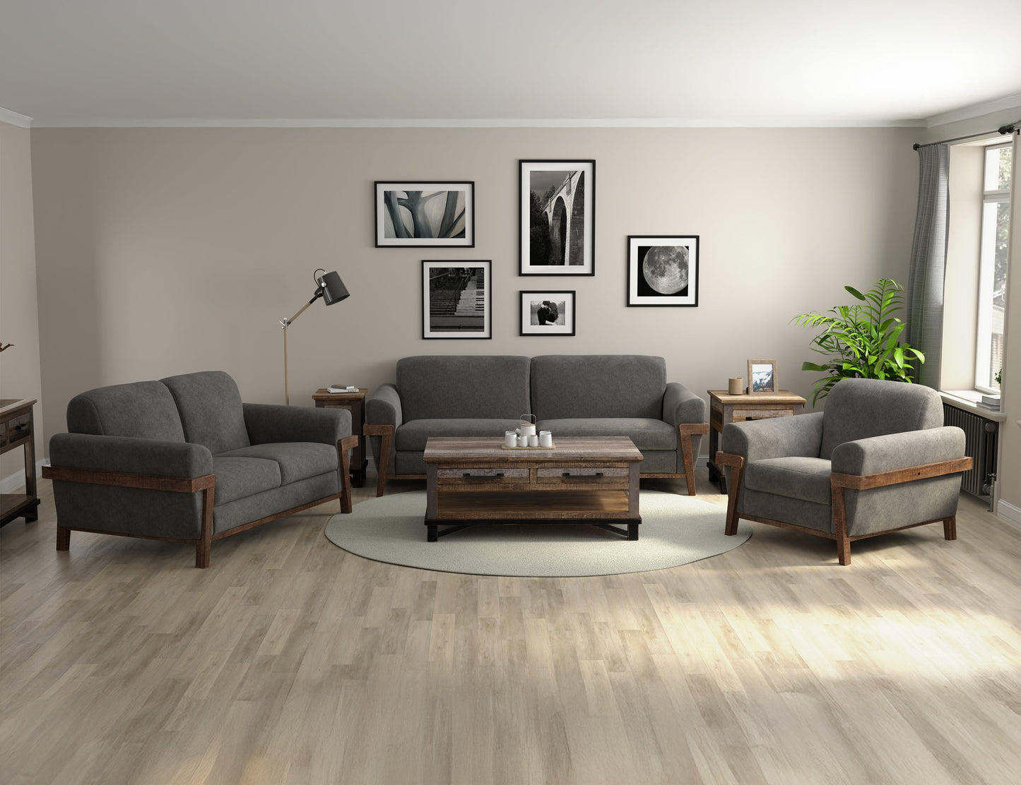 Wooden Frame & Base, Sofa - Iron Gray