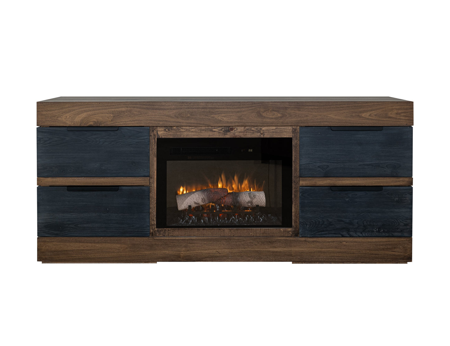 4 Drawer Fireplace TV Stand 70" - Satin Black and Brown