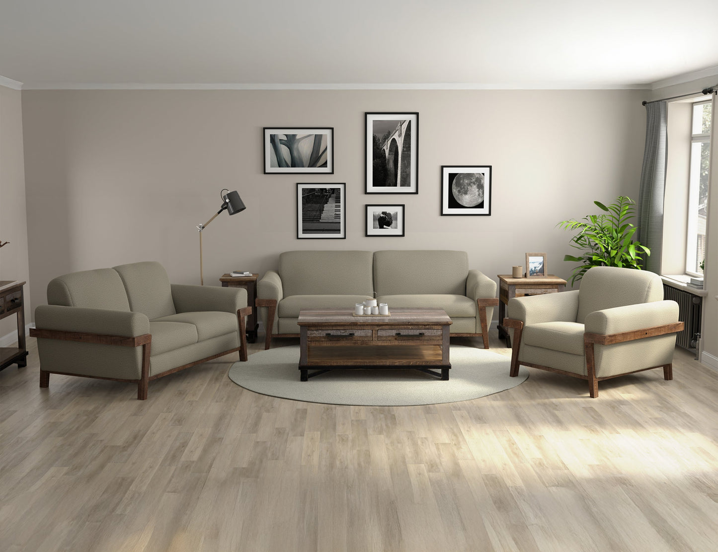 Wooden Frame & Base, Armchair - Almond Gray