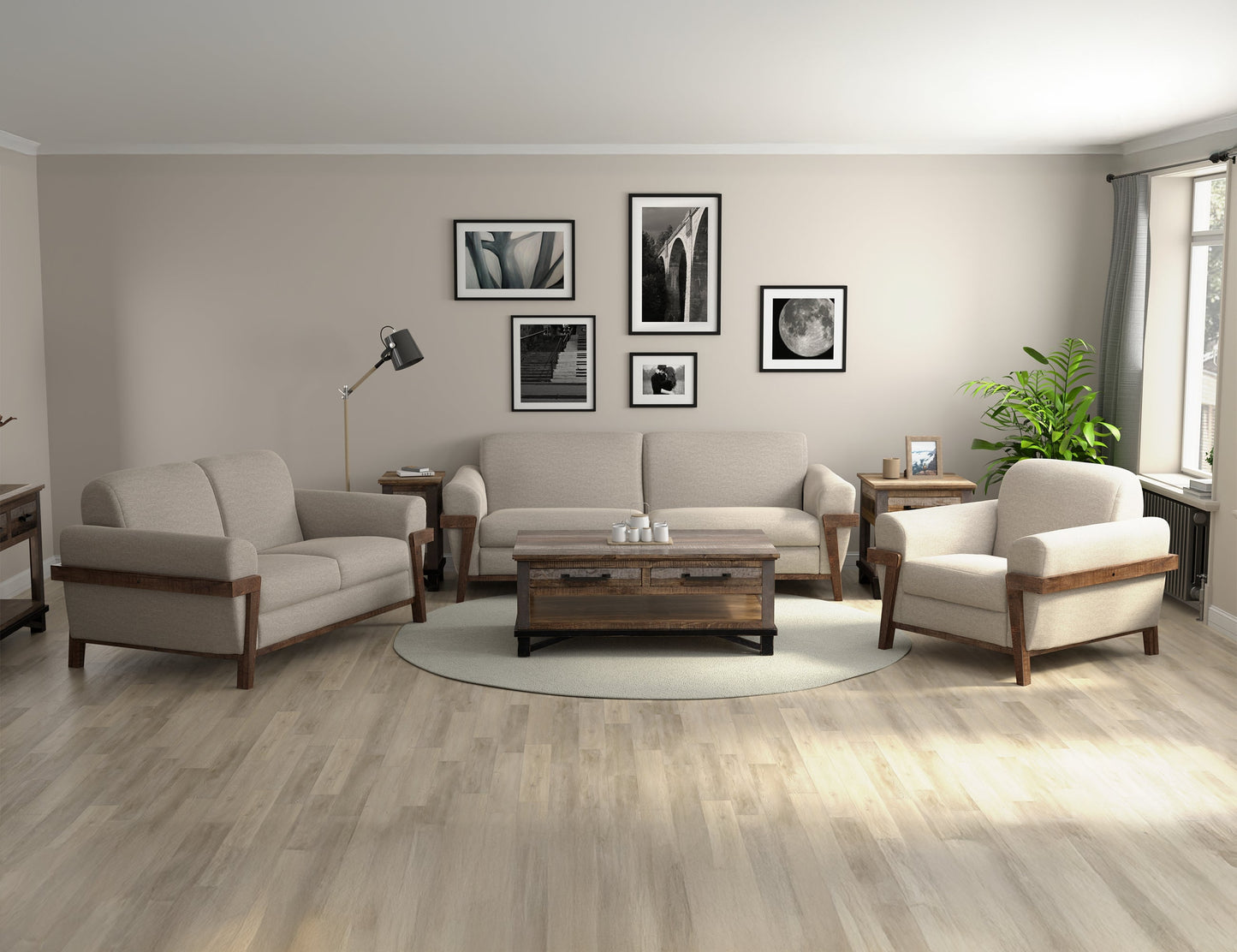 Wooden Frame & Base, Armchair - Agreeable gray