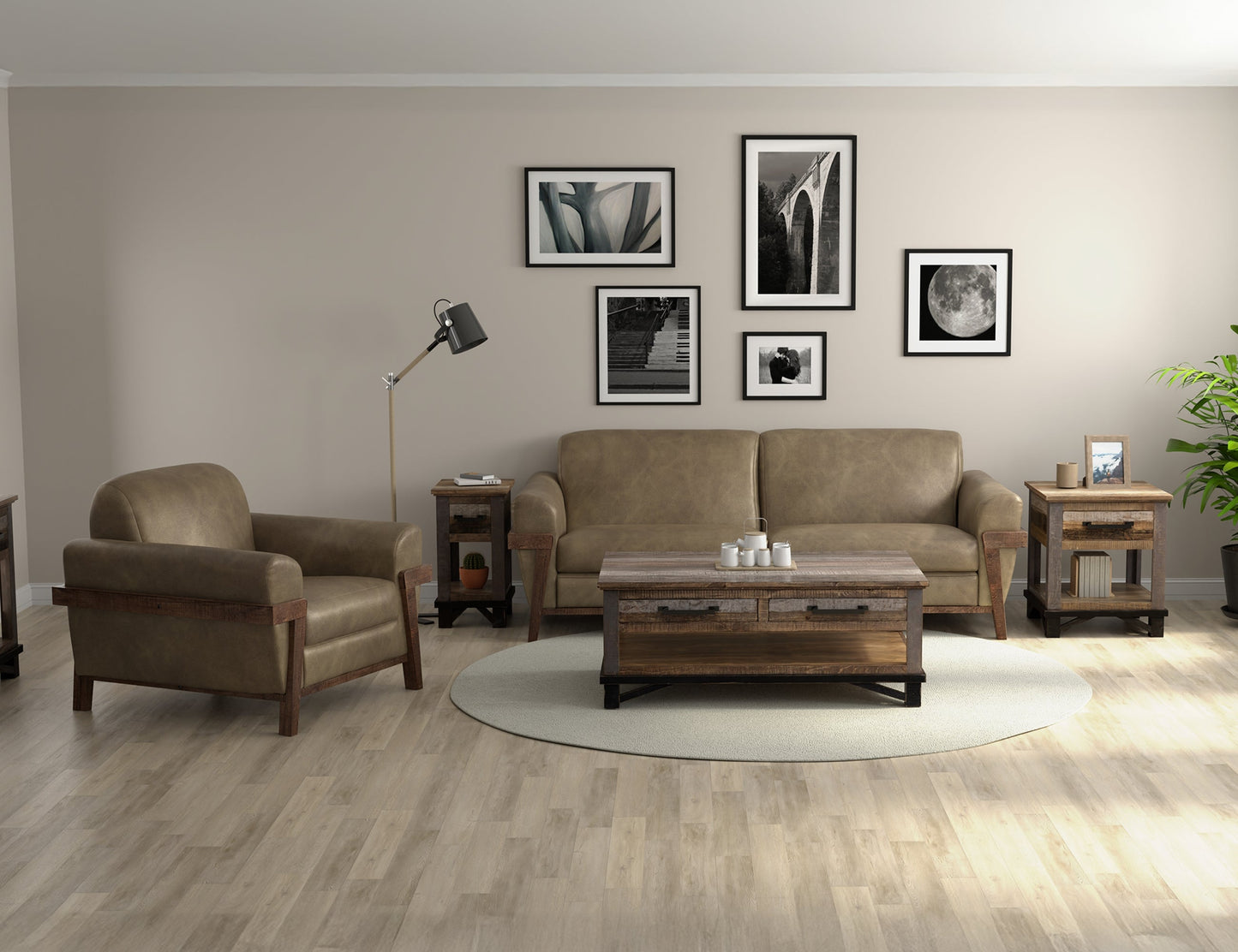 Wooden Frame & Base, Armchair - White Smoke