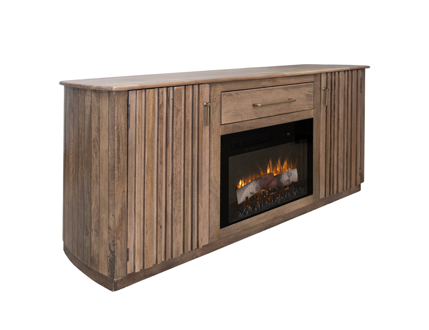 1 Drawer, 2 Doors Fireplace TV Stand 70" - Mezquite Brown