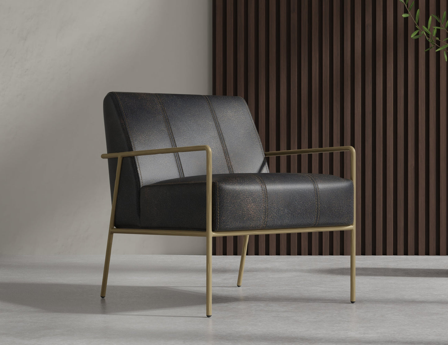 Wooden Frame & Metal Base, Armchair - Licorice Black