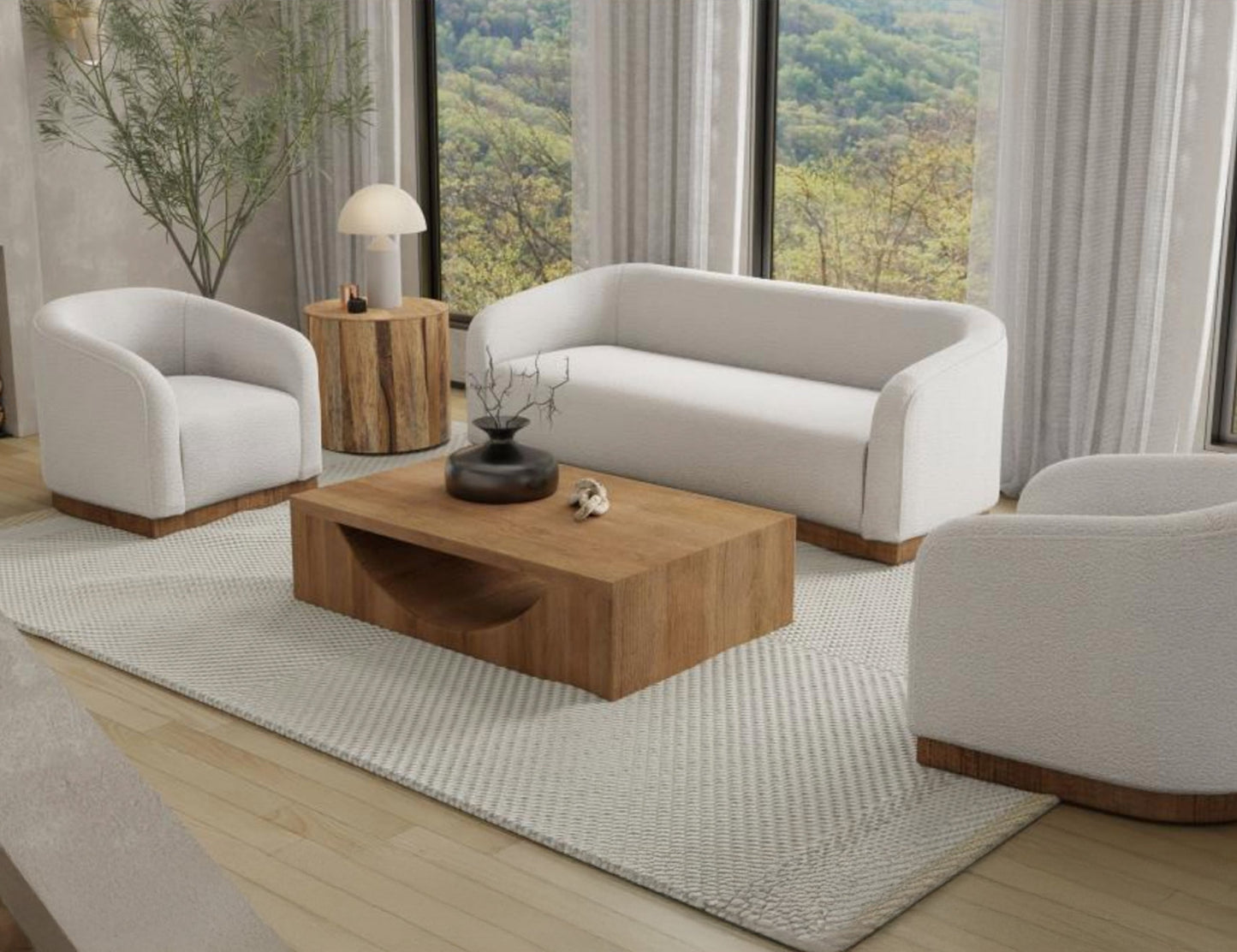 Wooden Frame & Base, Sofa - Light Cream