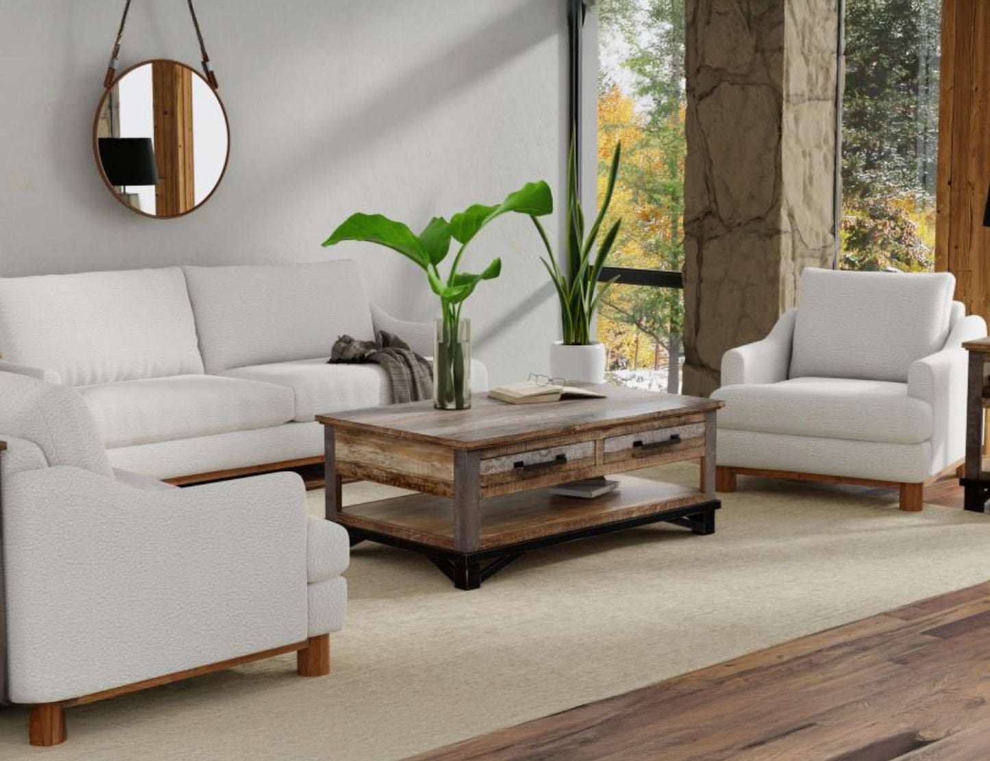 Wooden Frame & Base, Sofa - Light Cream