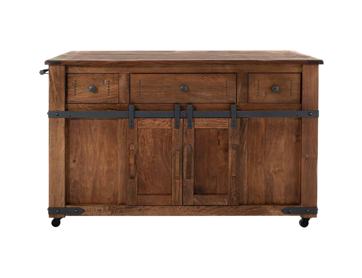 3 Drawer 4 Doors 2 Sliding Doors Kitchen Island - Cinnamon Brown