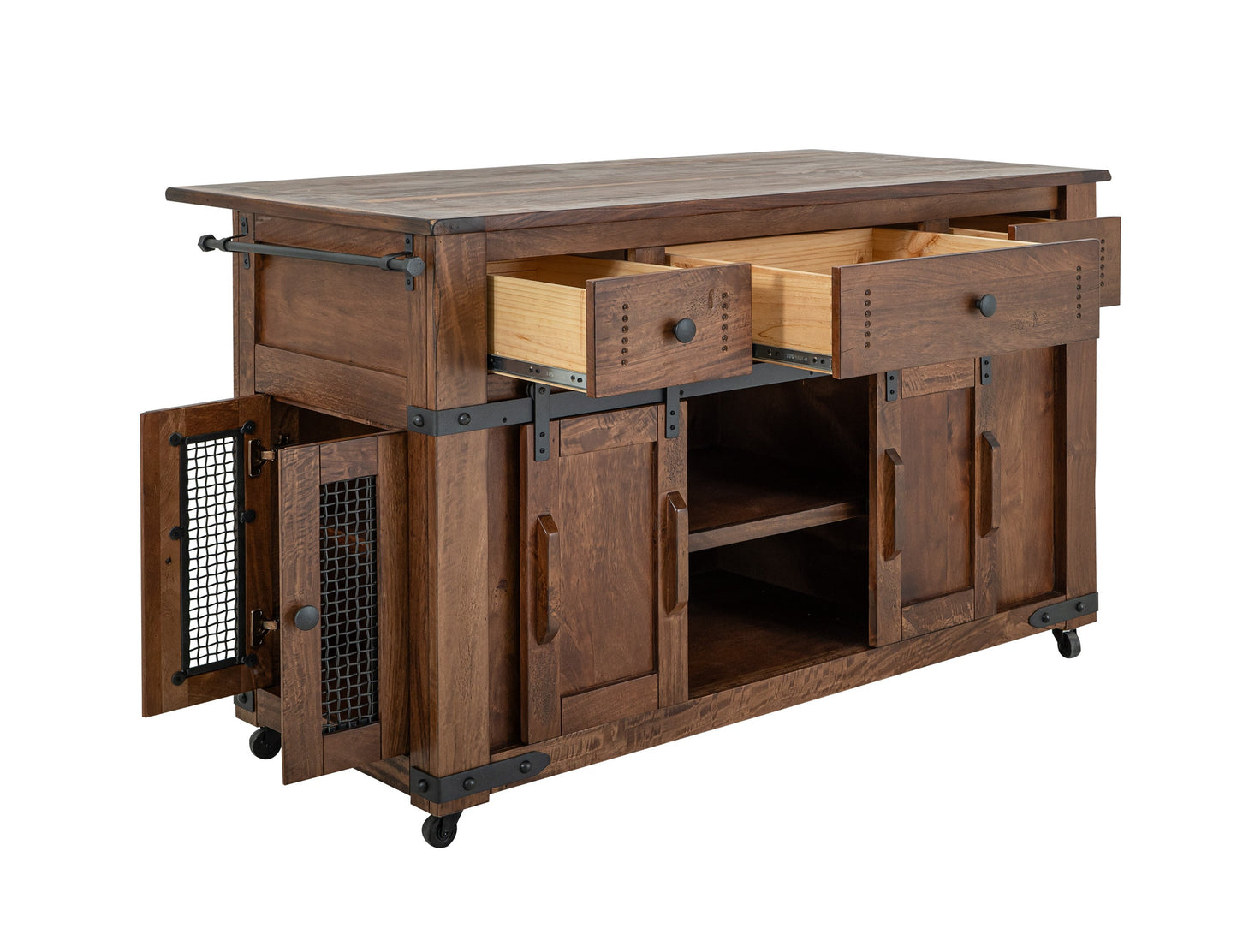 3 Drawer 4 Doors 2 Sliding Doors Kitchen Island - Cinnamon Brown