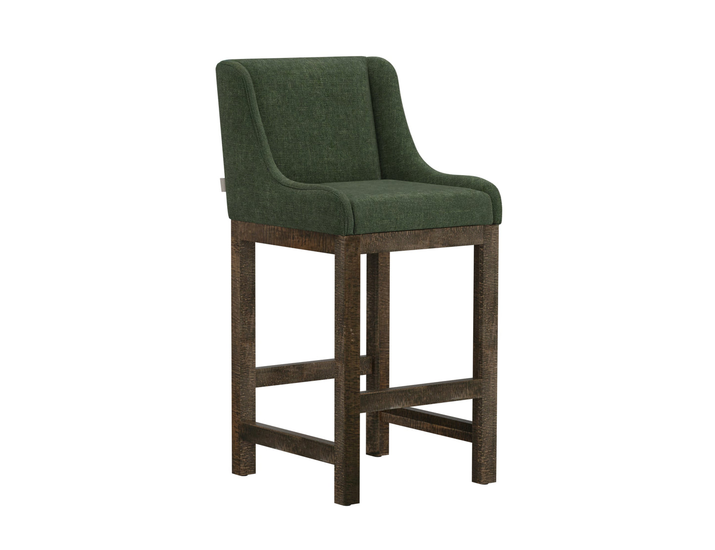 Wooden Frame & Base, 30" Upholstered Barstool - Olive Green
