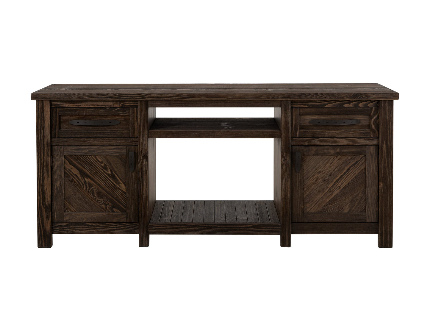 2 Drawer, 2 Door, TV Stand for electric fireplace - Rookwood Brown
