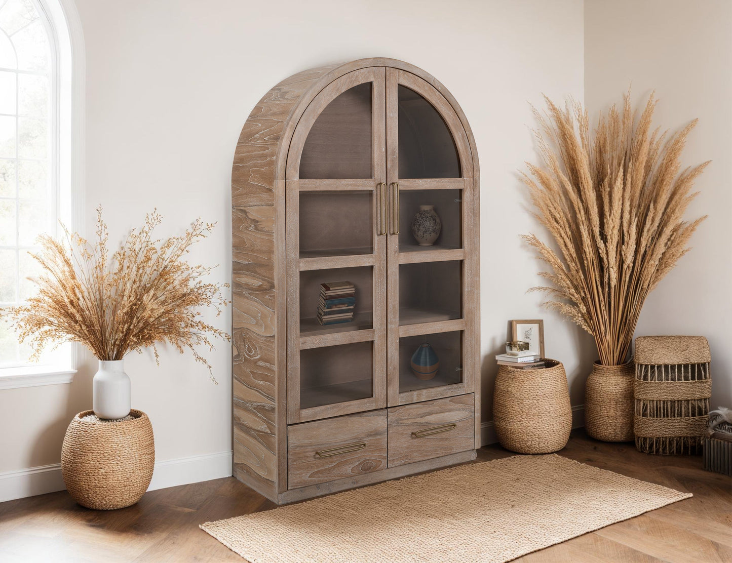 2 Drawer & 2 Glass Doors, Cabinet - Ivory White