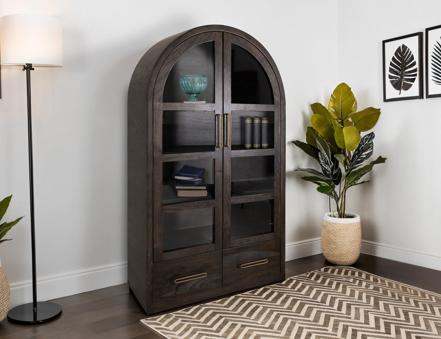 2 Drawer & 2 Glass Doors, Cabinet - Oil Black