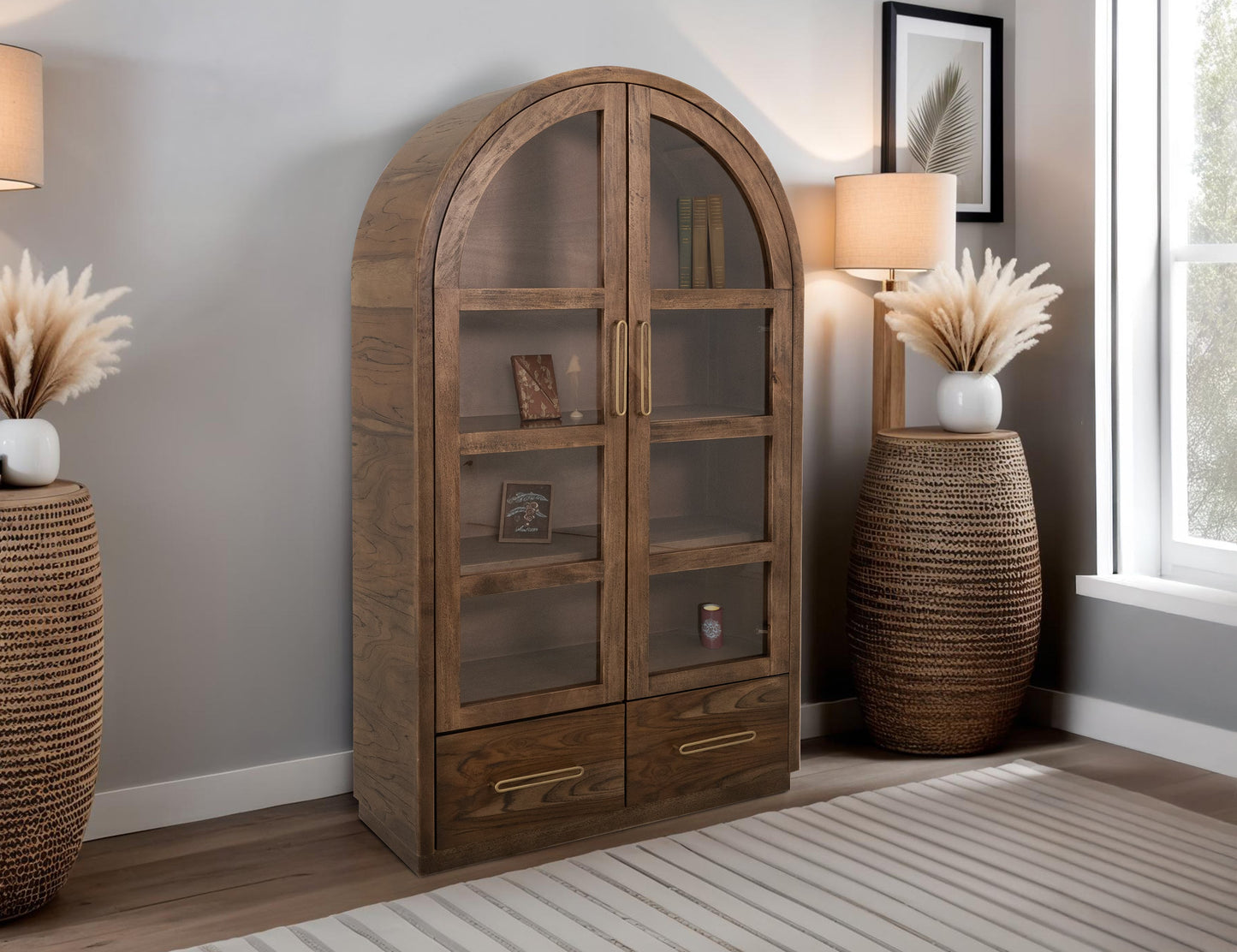 2 Drawer & 2 Glass Doors, Cabinet - Almond And Barrel Brown