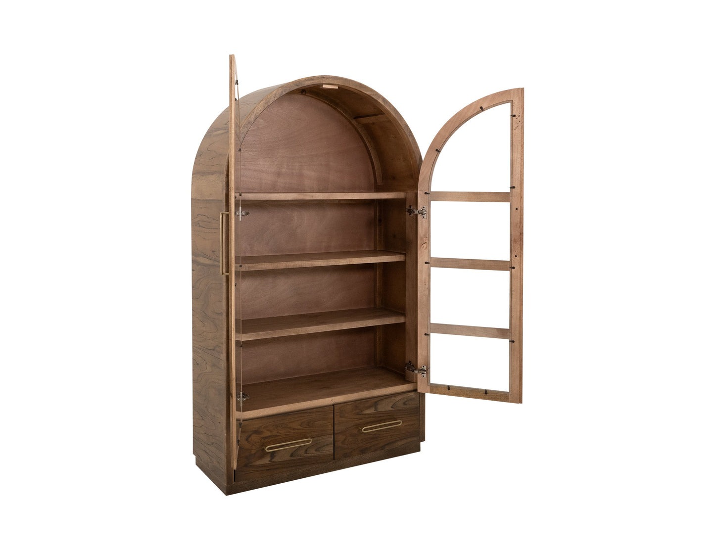 2 Drawer & 2 Glass Doors, Cabinet - Almond And Barrel Brown
