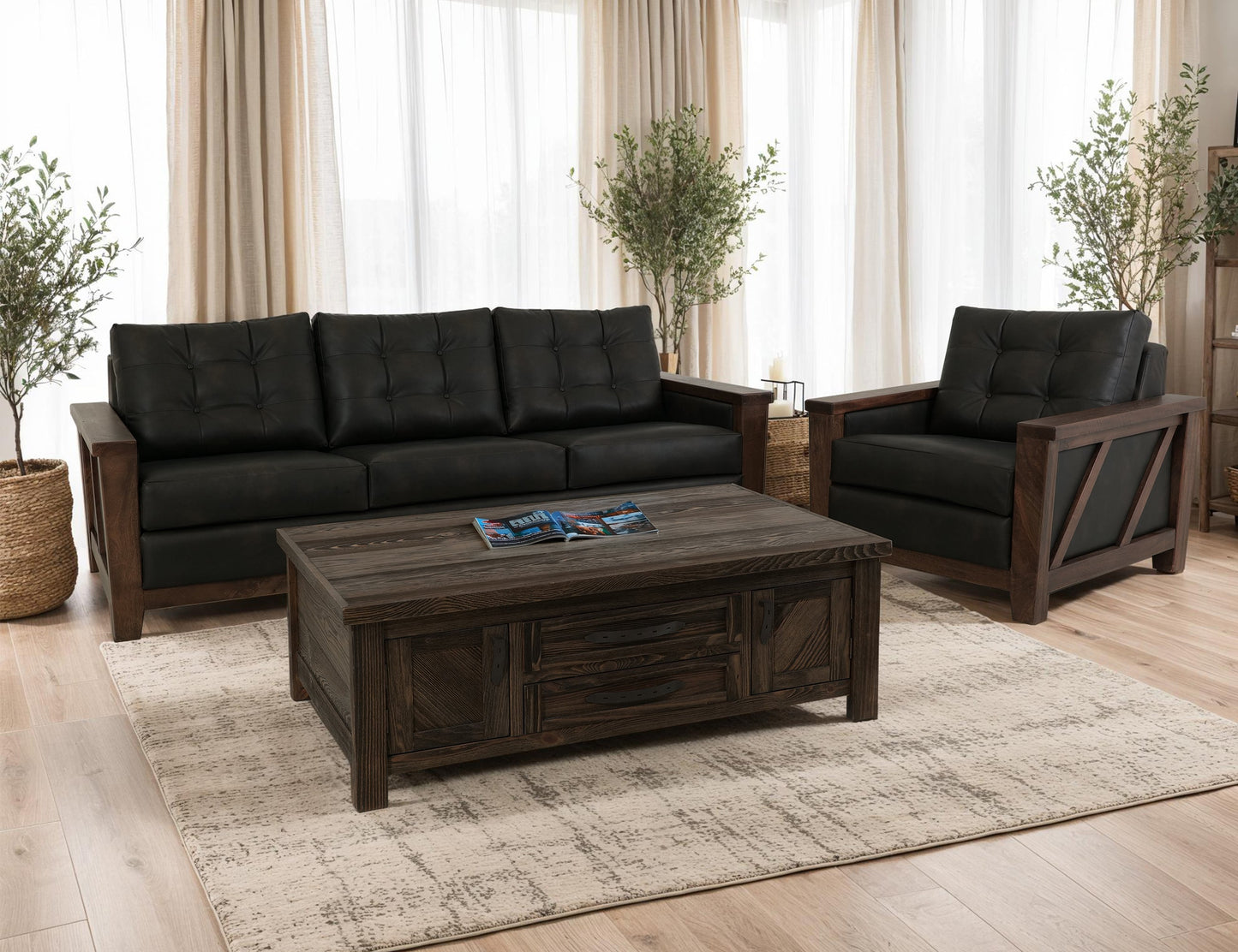 Wooden Frame, Upholstered Sofa - Licorice Black