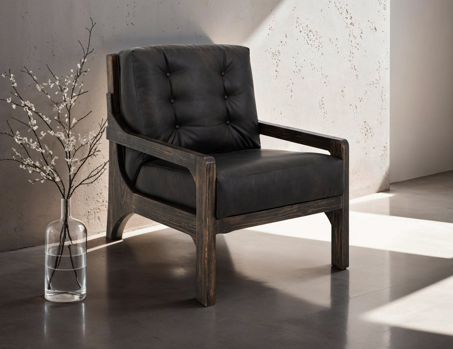 Wooden Frame, Upholstered Armchair - Licorice Black