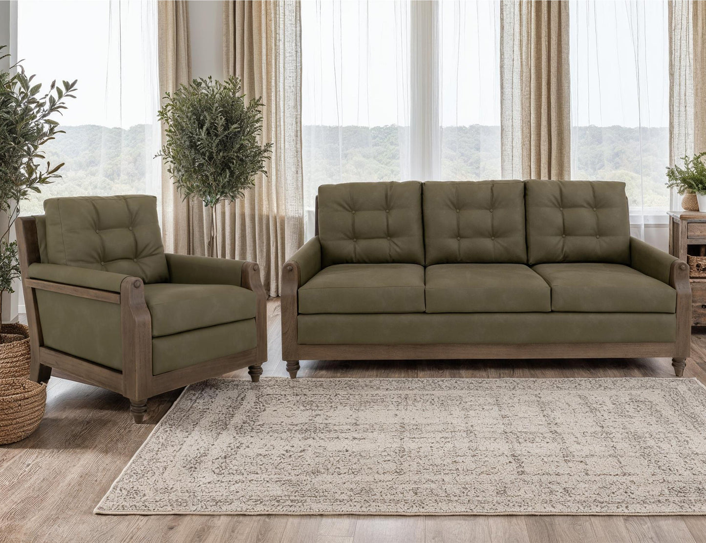 Wooden Frame, Upholstered Loveseat - Sand Brown