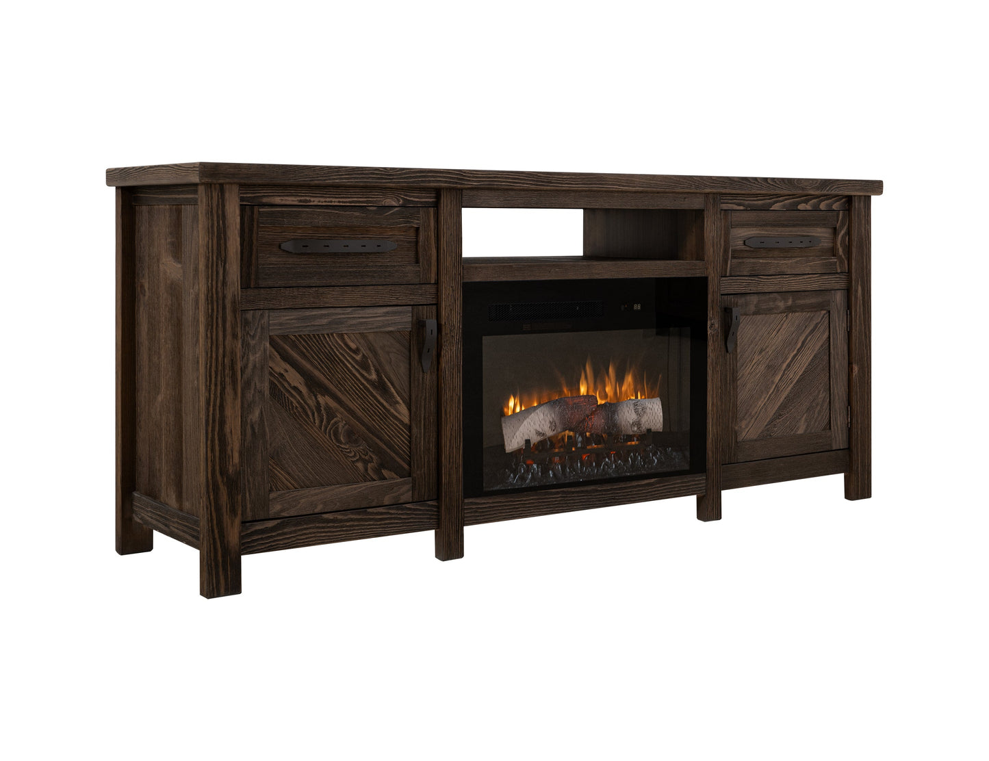 2 Drawer, 2 Door, TV Stand for electric fireplace - Rookwood Brown