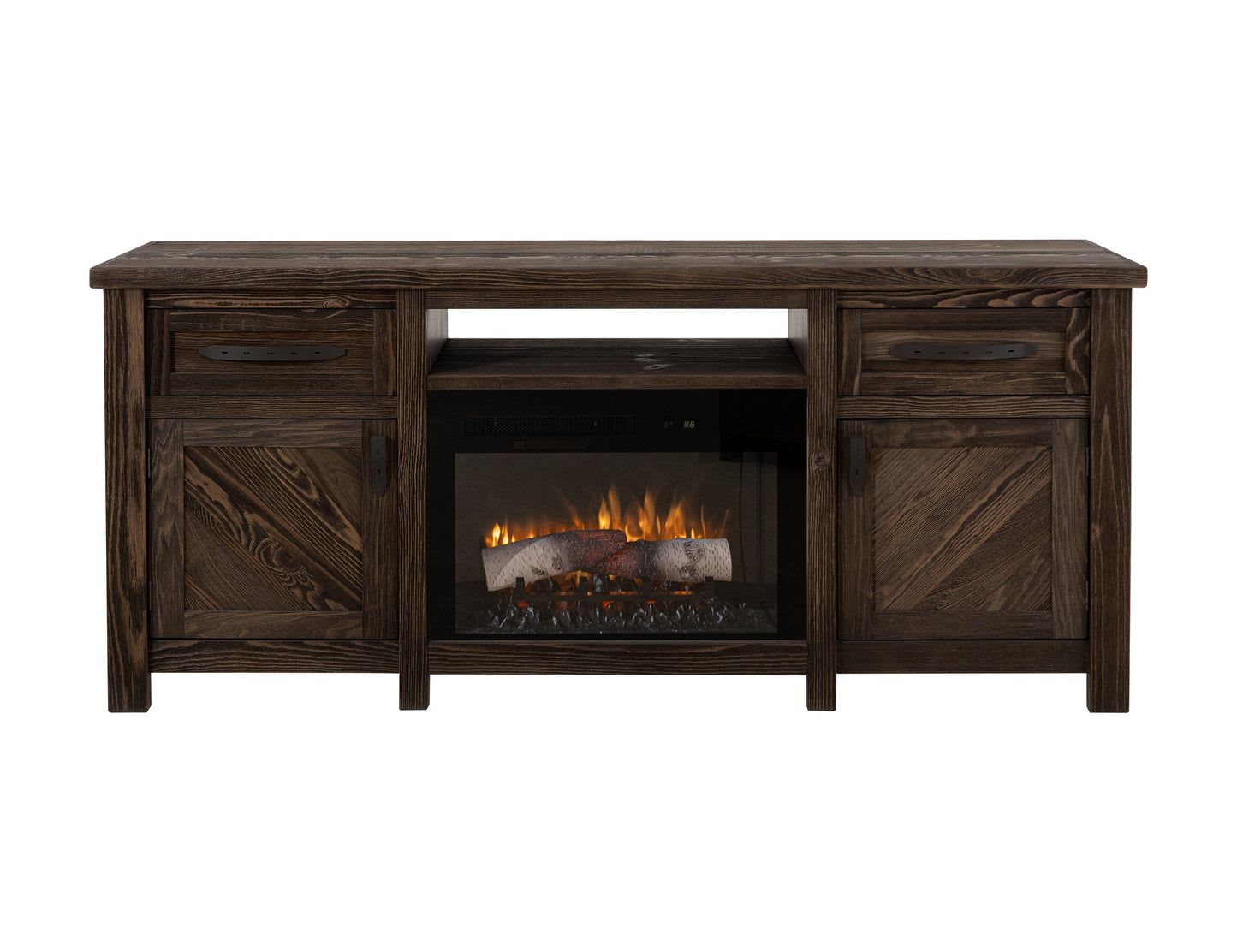 2 Drawer, 2 Door, TV Stand for electric fireplace - Rookwood Brown