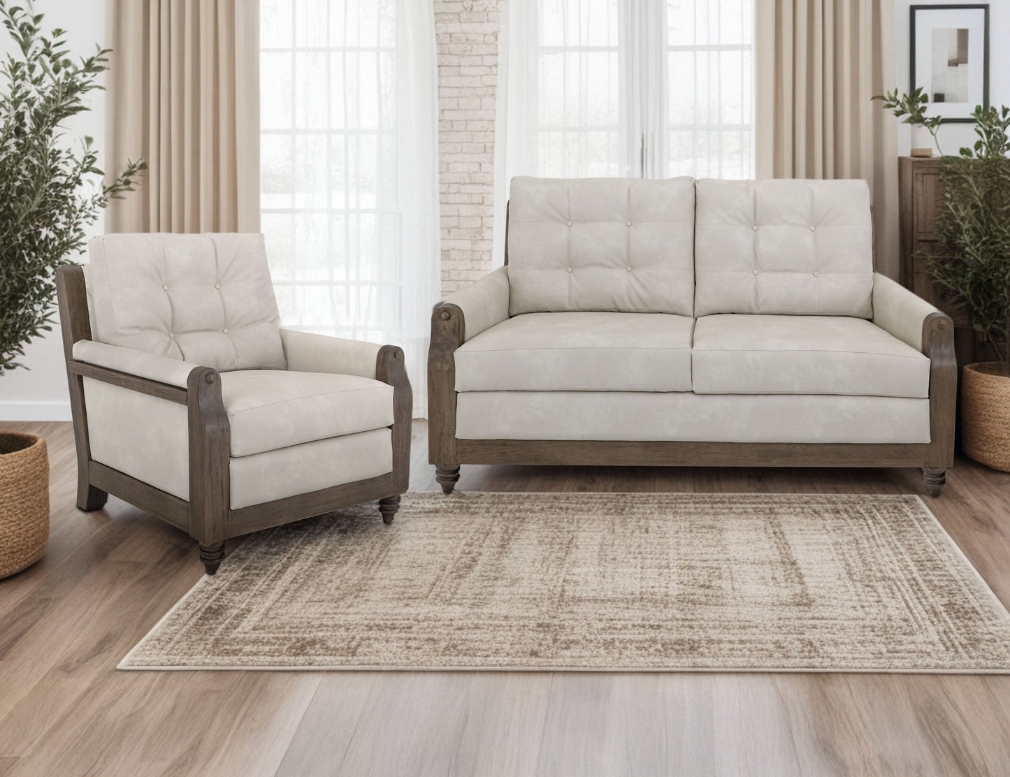 Wooden Frame, Upholstered Sofa - Opal Beige