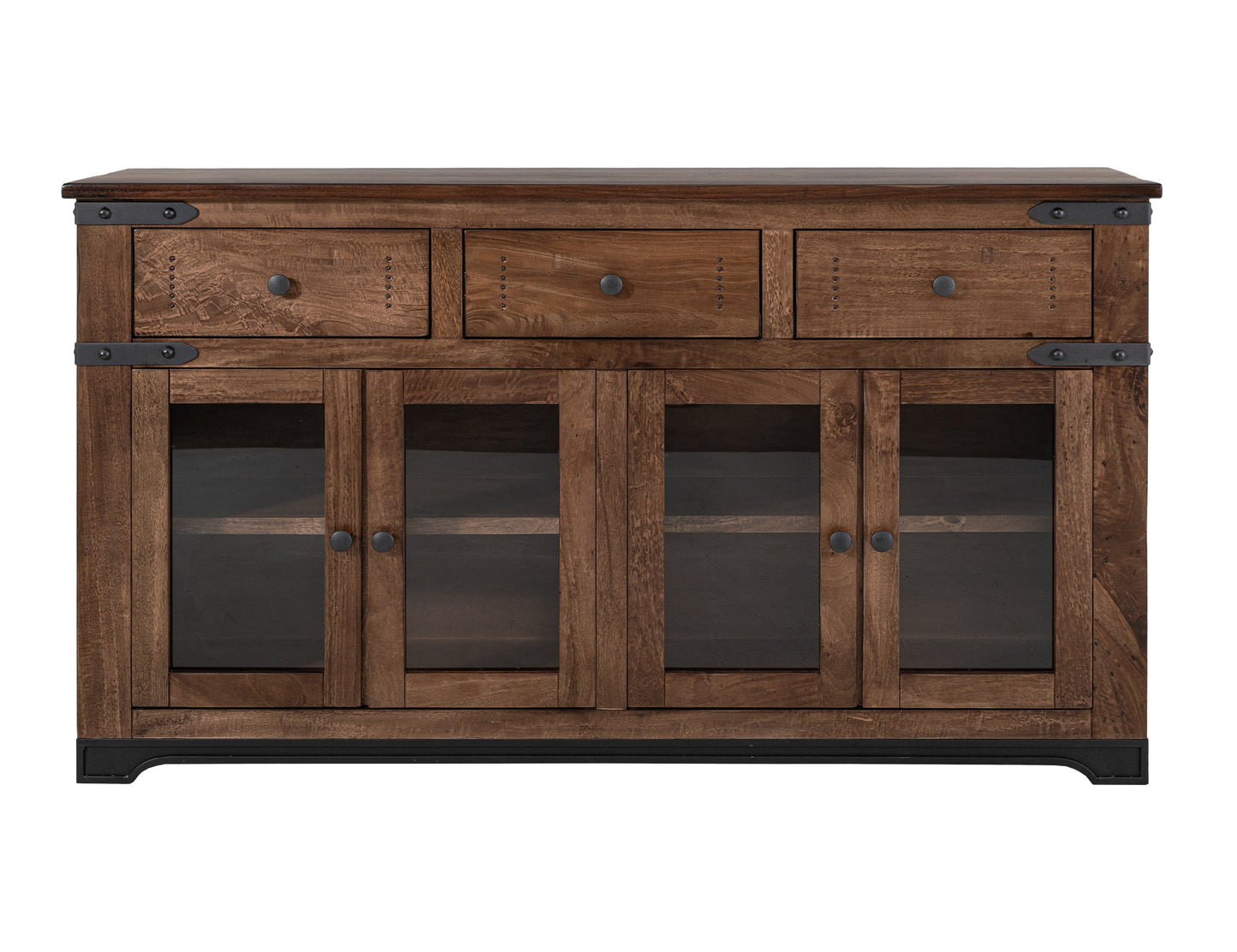 3 Drawer 4 Glass Doors 70" Console - Cinnamon Brown