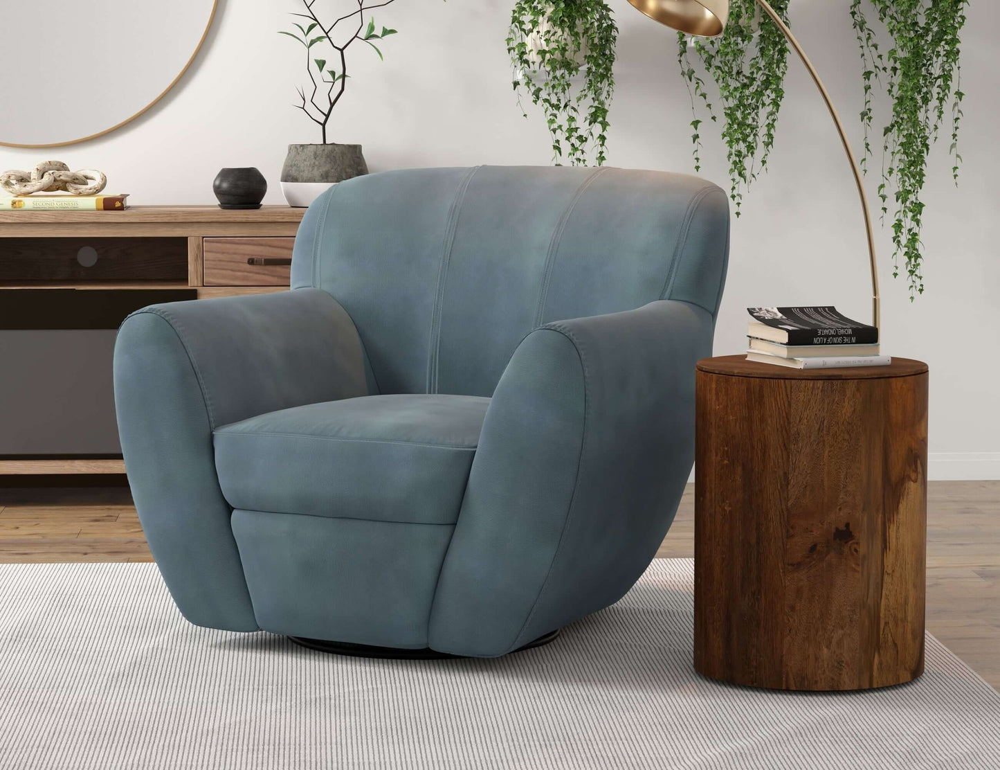 Wooden Frame & Metal Base, 360 Degree Swivel - Slate Blue