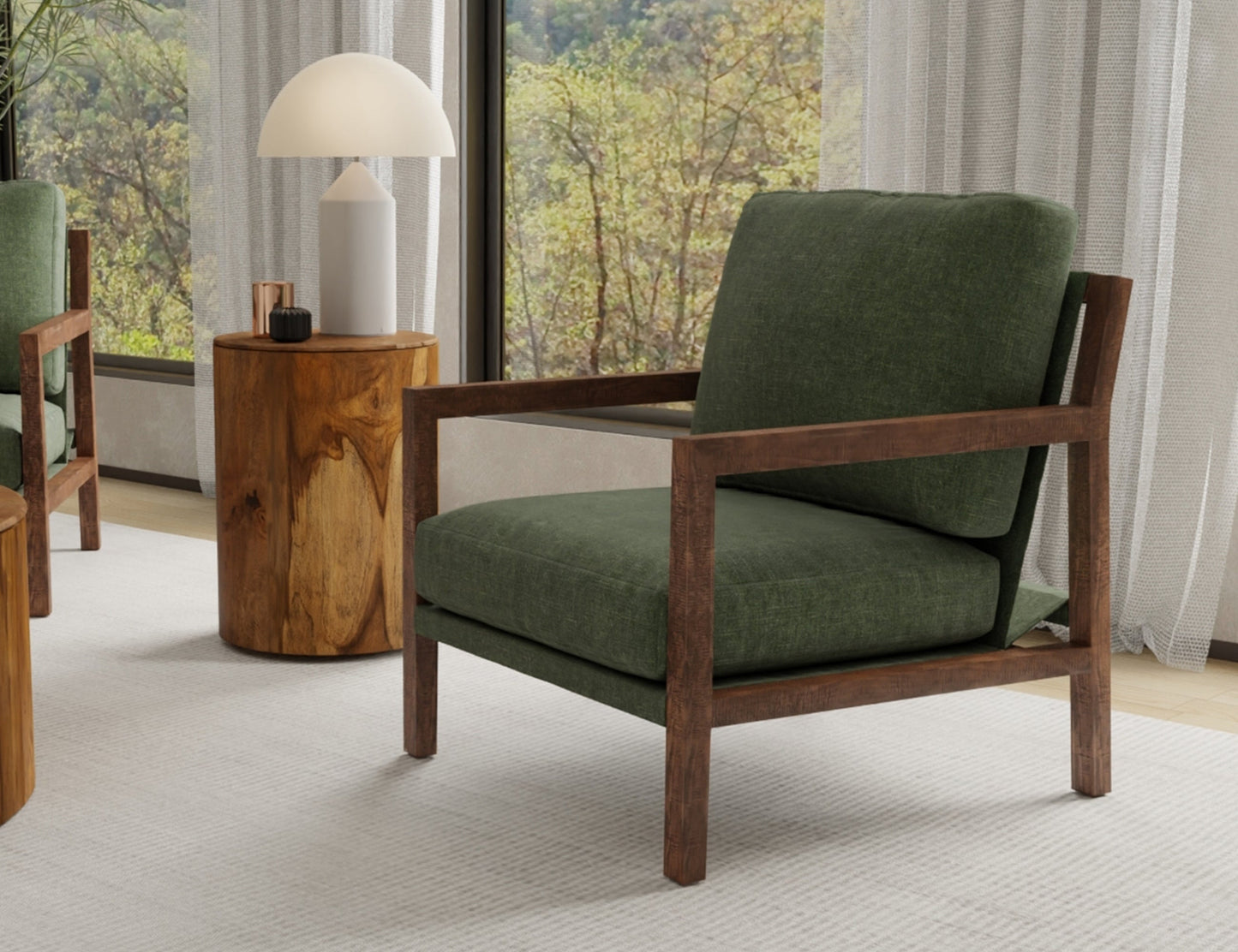 Wooden Frame, Armchair - Olive Green