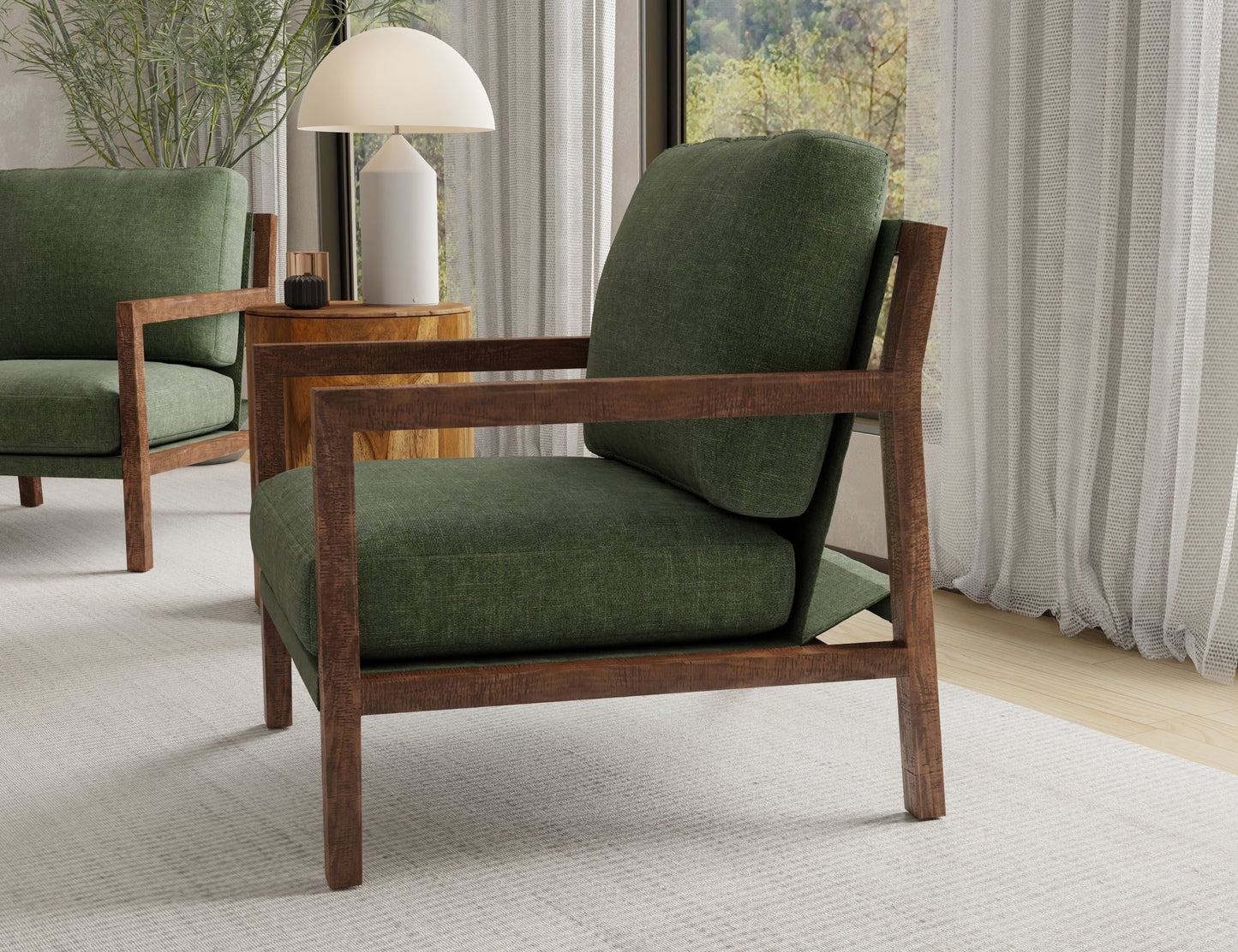 Wooden Frame, Armchair - Olive Green