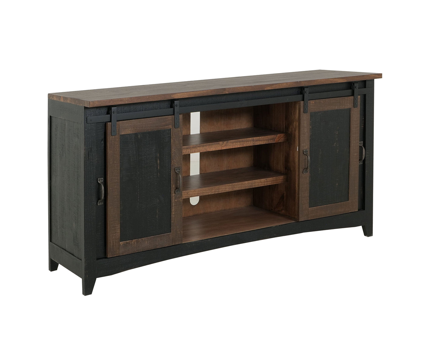 2 Sliding Doors, 2 Mesh Doors TV-Stand - Black & Medium Brown