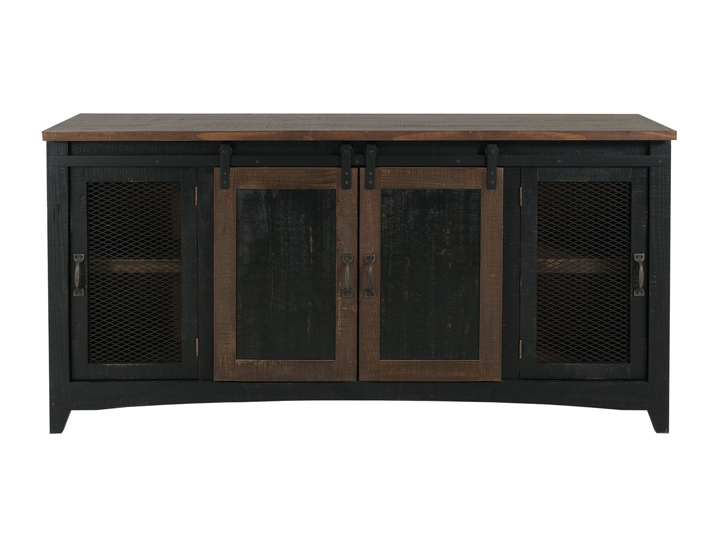 2 Sliding Doors, 2 Mesh Doors TV-Stand - Black & Medium Brown
